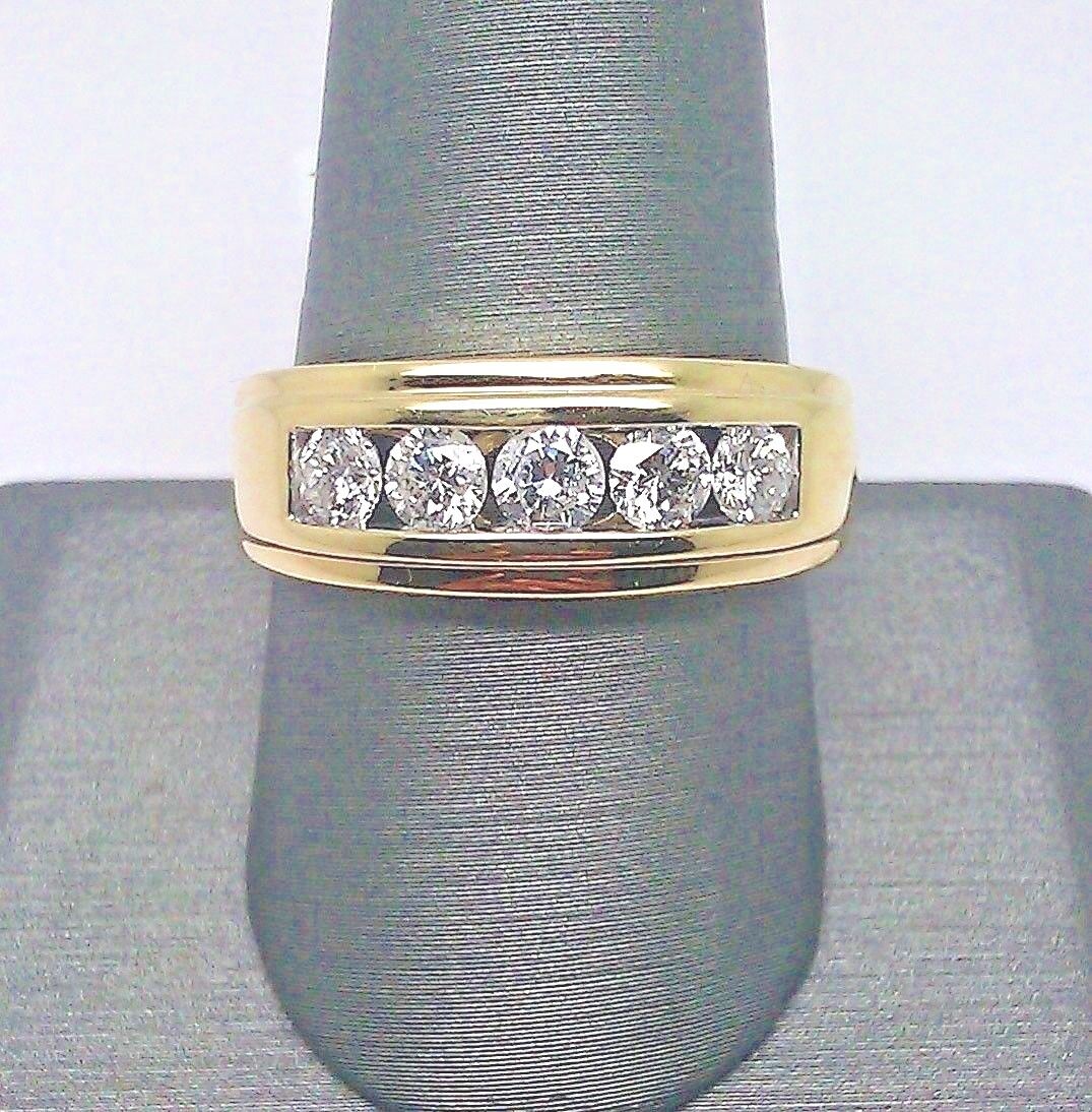 Men Solid 14k Yellow Gold 1CT Band Wedding Engagement Ring REAL Diamond - GoldenlinQ