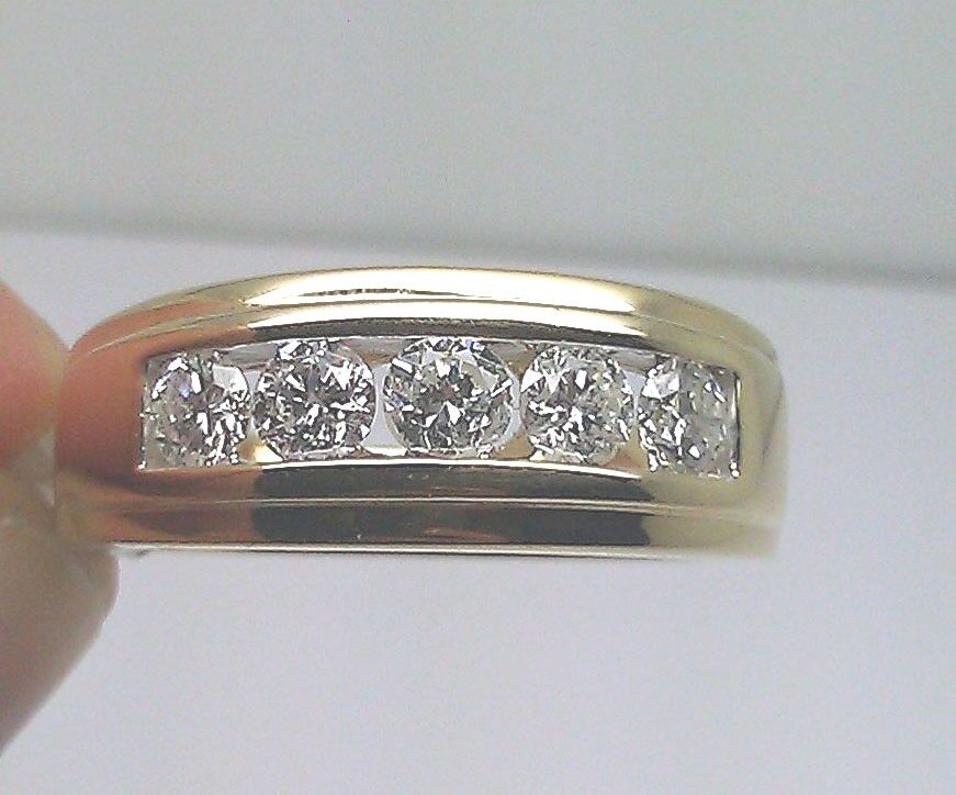 Men Solid 14k Yellow Gold 1CT Band Wedding Engagement Ring REAL Diamond - GoldenlinQ