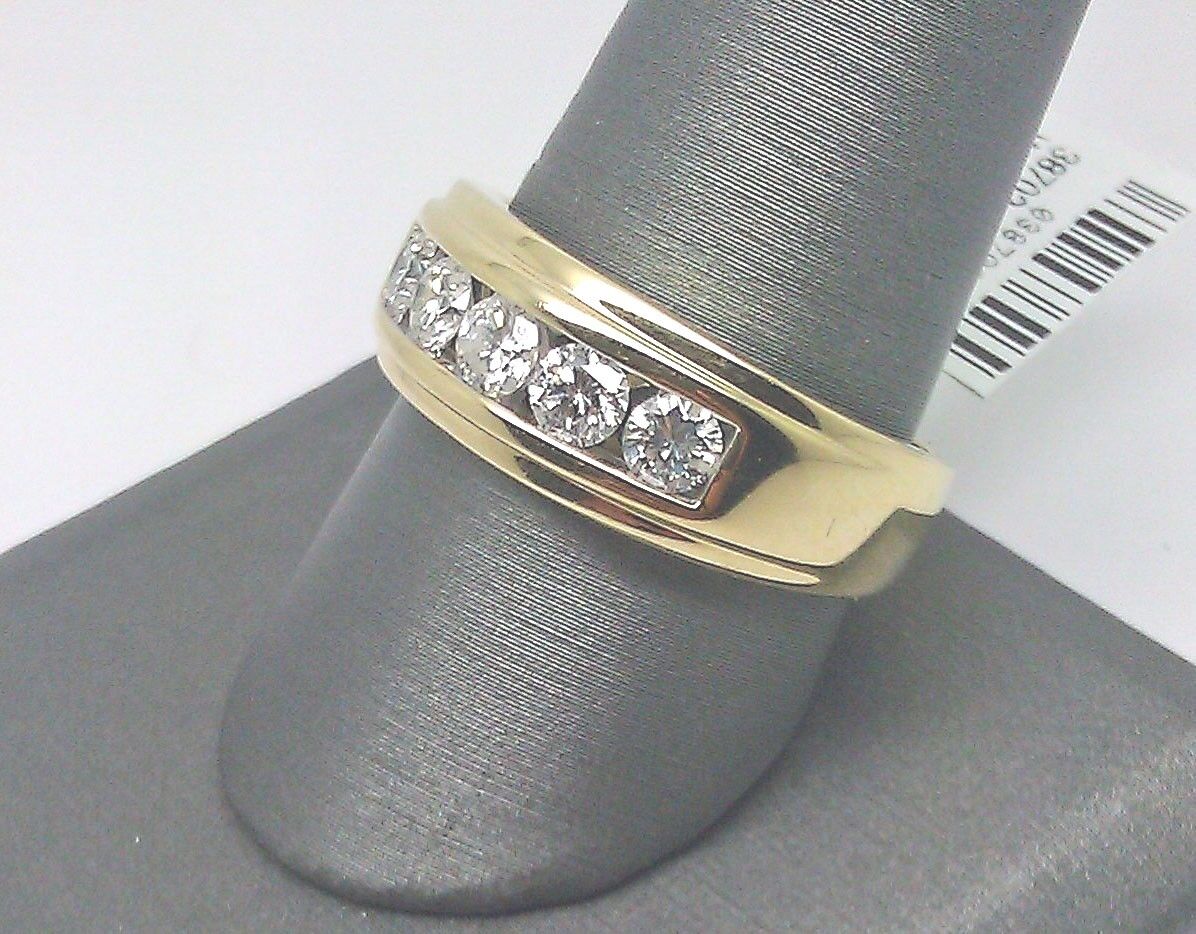 Men Solid 14k Yellow Gold 1CT Band Wedding Engagement Ring REAL Diamond - GoldenlinQ