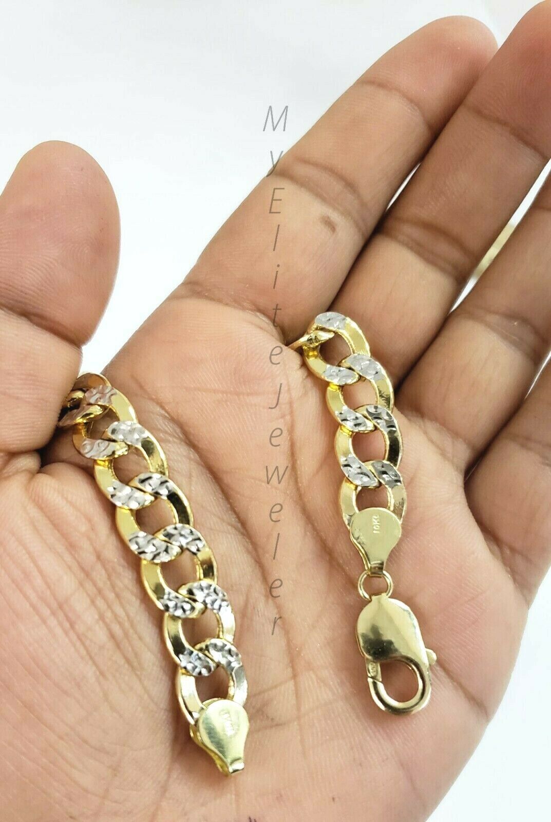 Men's 10k Diamond Cuts Cuban link Curb Bracelet 8 Inch 9mm Lobster Lock, Real - GoldenLinQ