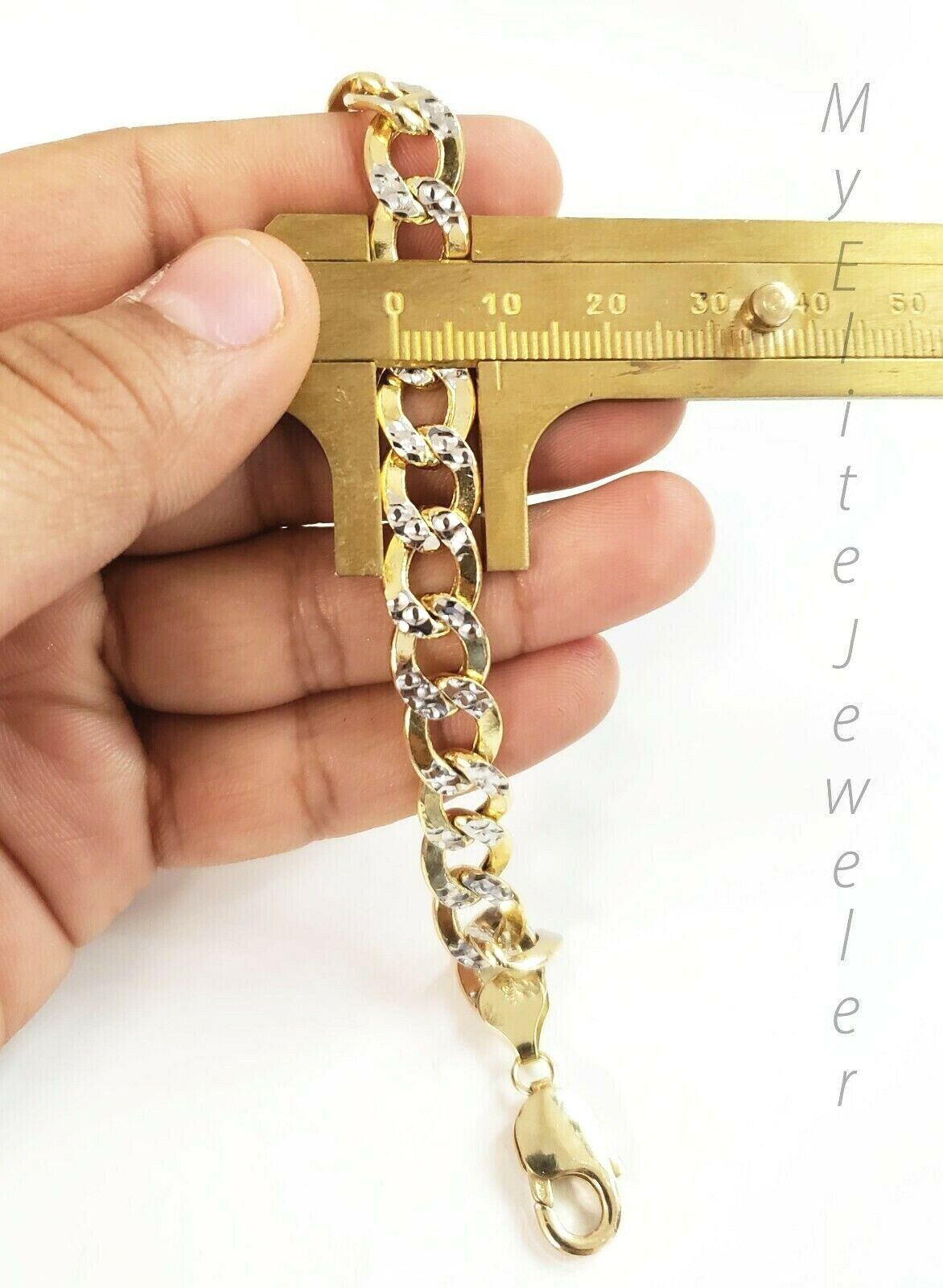 Men's 10k Diamond Cuts Cuban link Curb Bracelet 8 Inch 9mm Lobster Lock, Real - GoldenLinQ