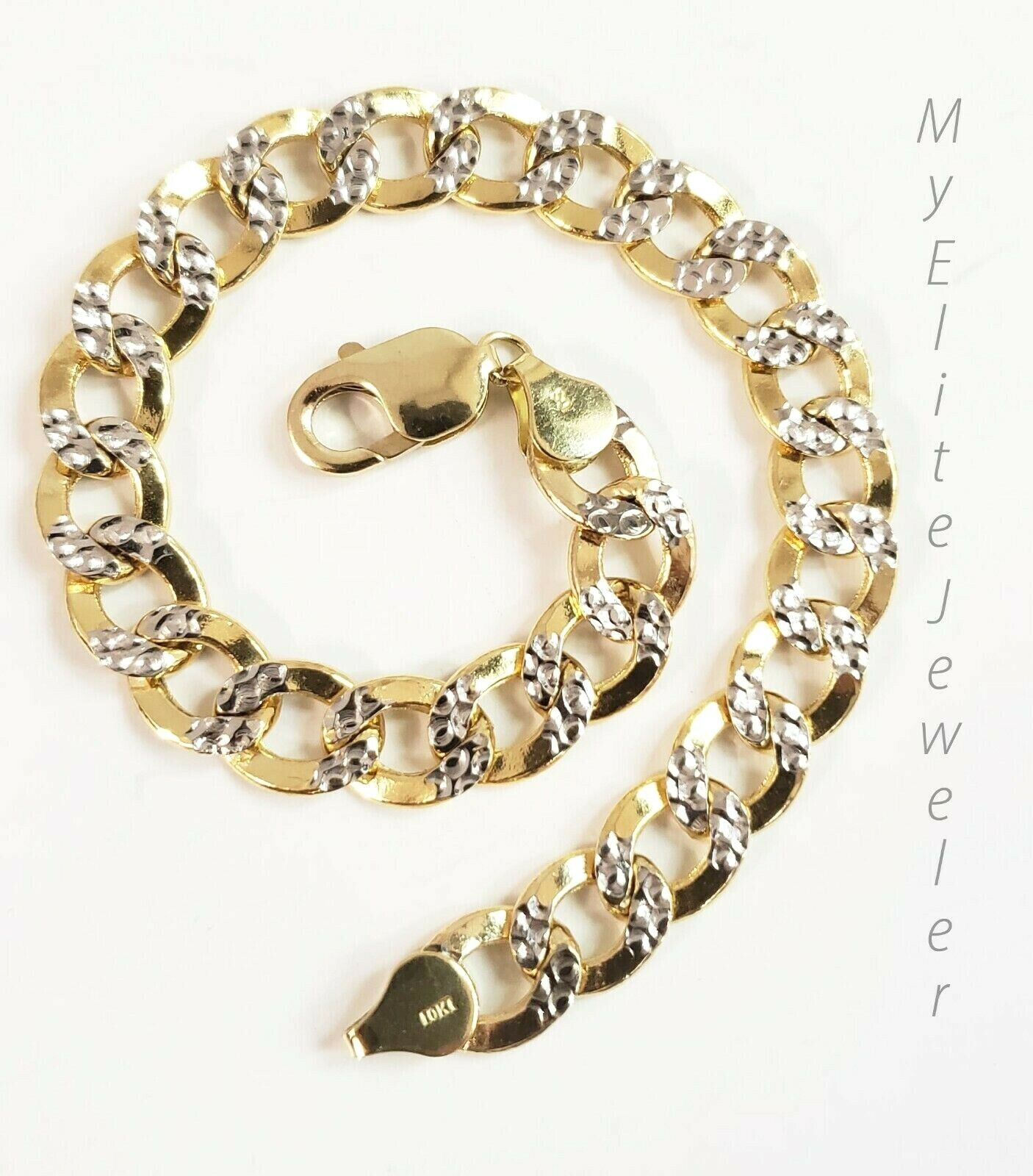 Men's 10k Diamond Cuts Cuban link Curb Bracelet 8 Inch 9mm Lobster Lock, Real - GoldenlinQ