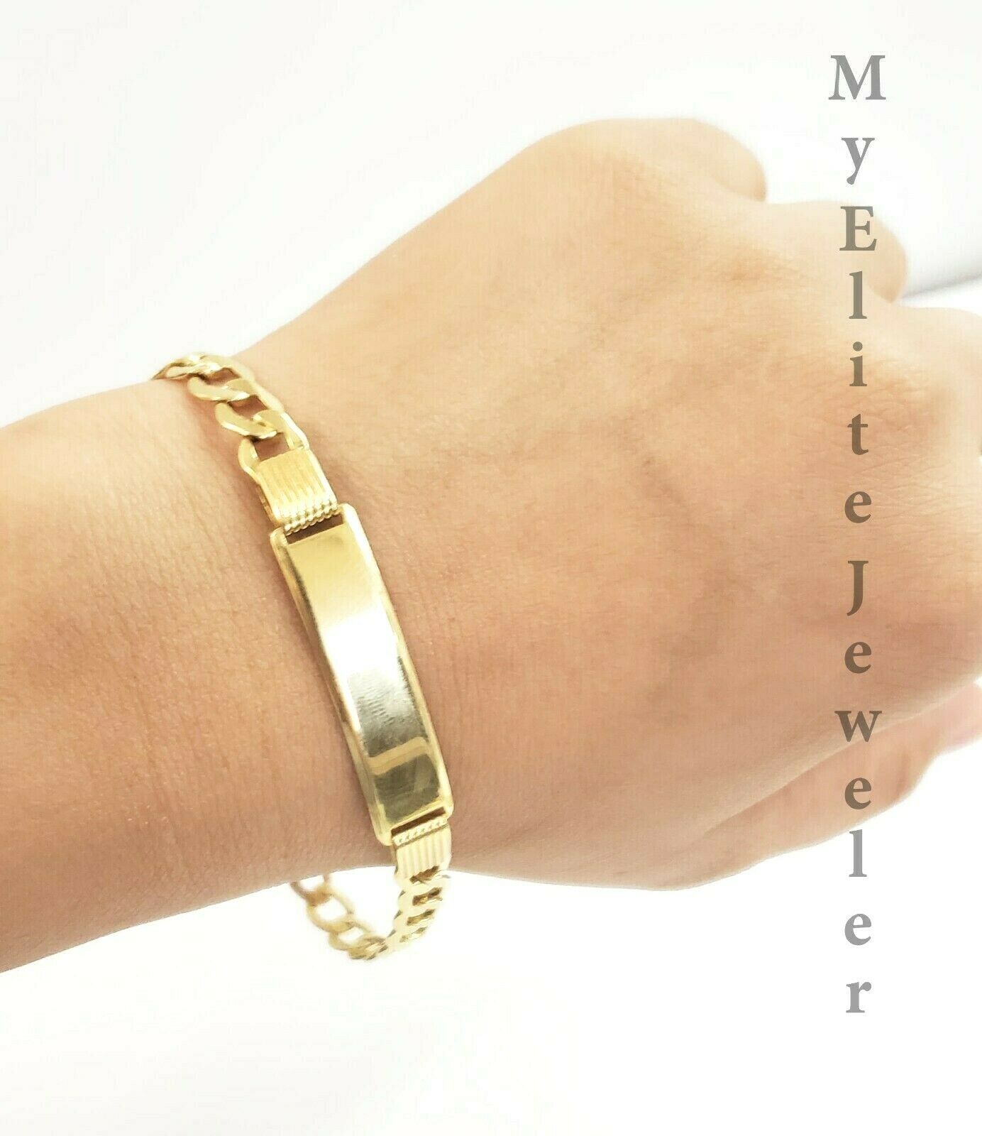 Mens 10K Gold Cuban Link Bracelet ID 8mm 8" Lobster Lock REAL 10KT , Engraving - GoldenlinQ