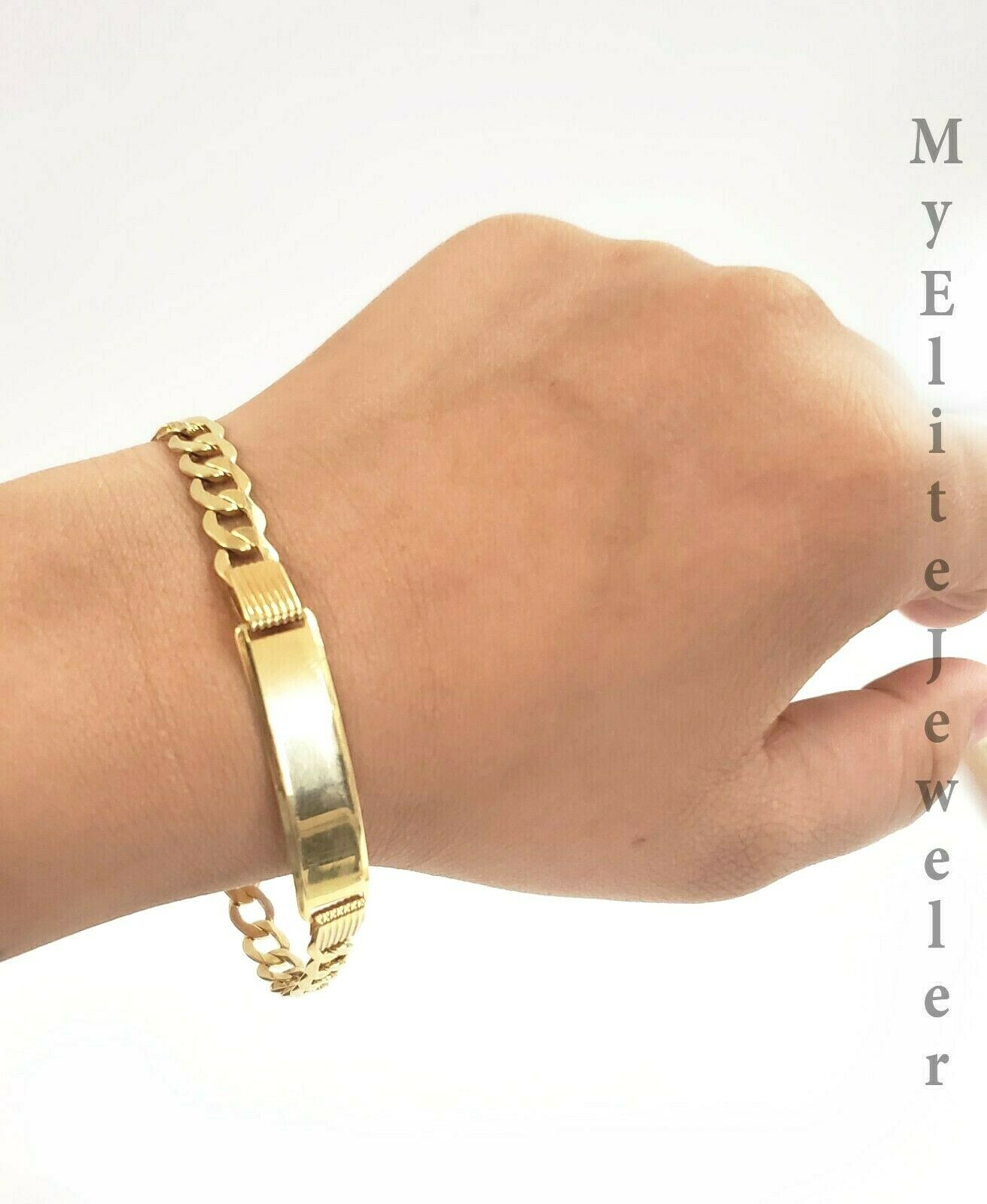 Mens 10K Gold Cuban Link Bracelet ID 8mm 8" Lobster Lock REAL 10KT , Engraving - GoldenlinQ