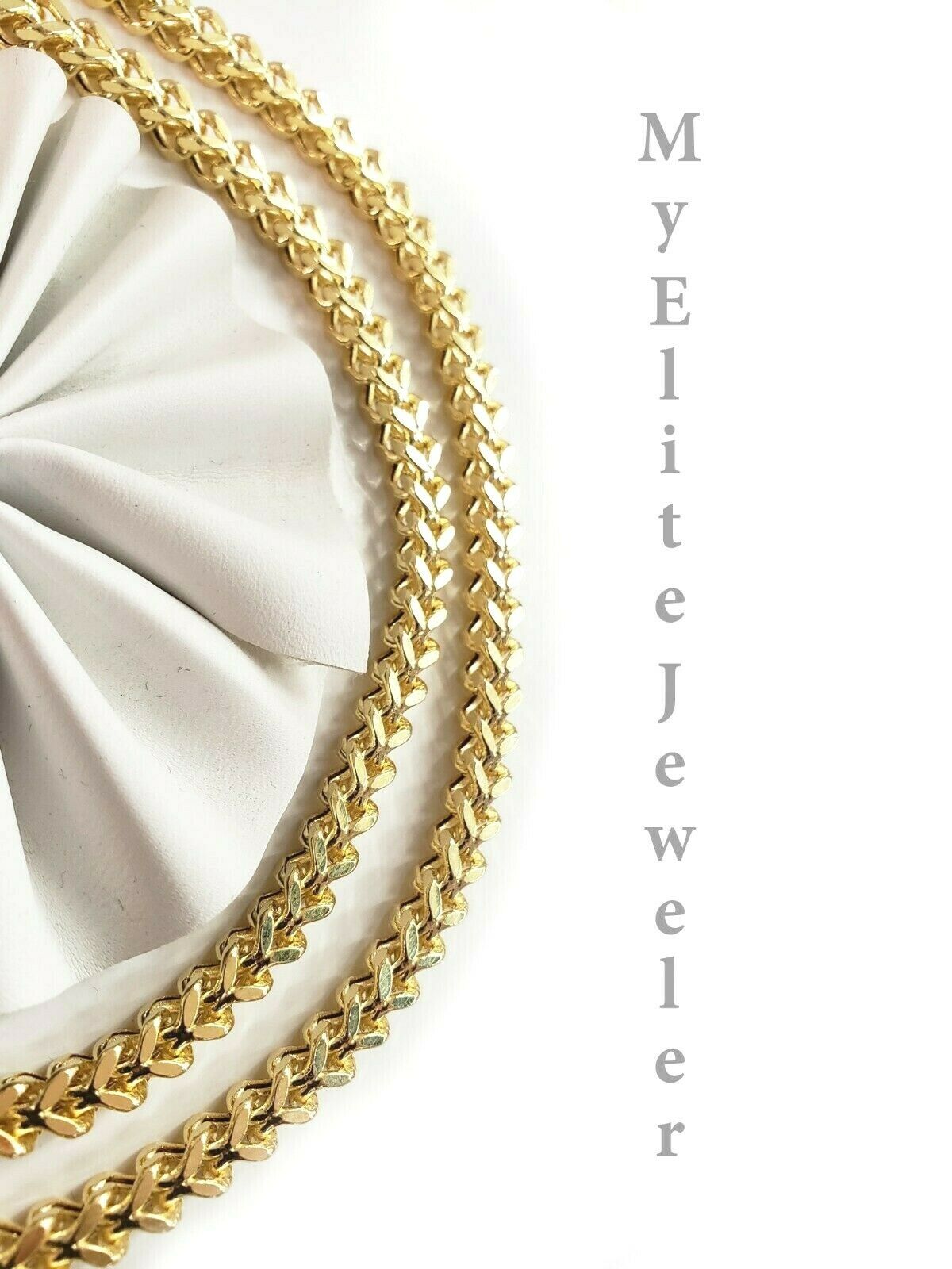 Mens 10K Yellow Gold Franco Link Chain Necklace 24 Inch 5MM Lobster Lock, Thick - GoldenLinQ