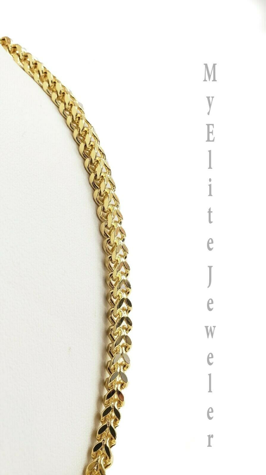Mens 10K Yellow Gold Franco Link Chain Necklace 24 Inch 5MM Lobster Lock, Thick - GoldenLinQ