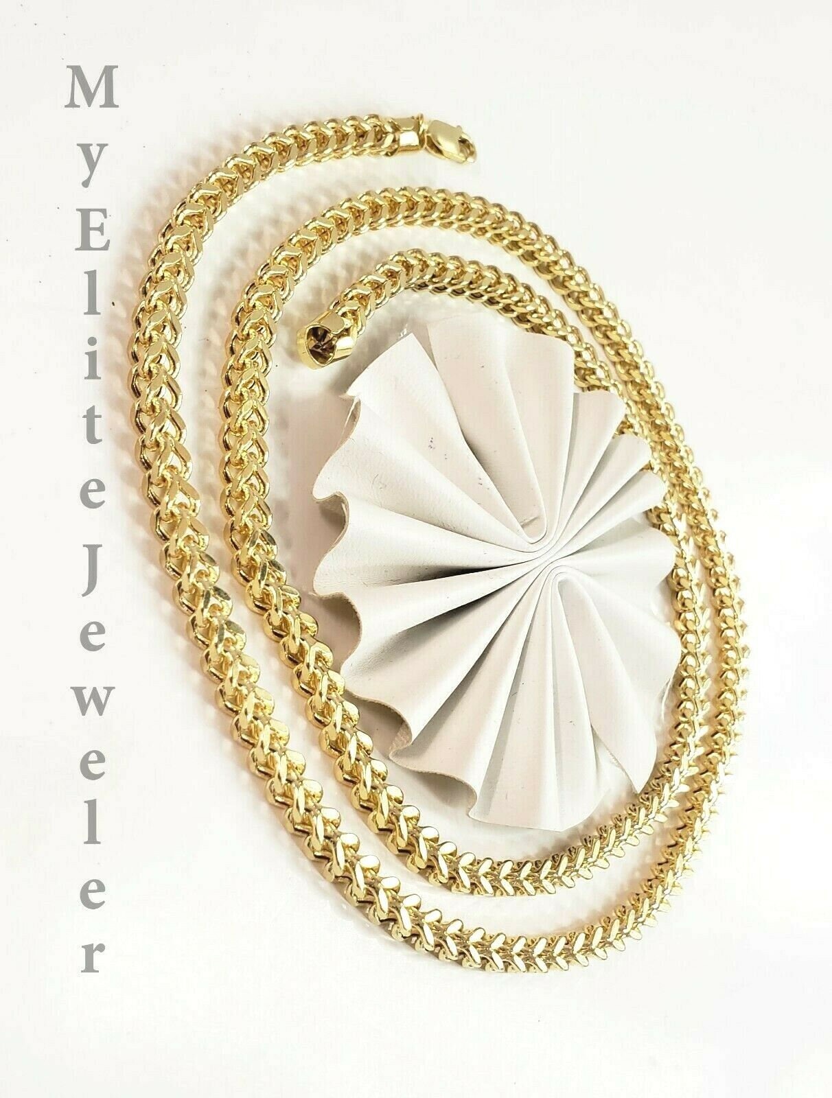 Mens 10K Yellow Gold Franco Link Chain Necklace 24 Inch 5MM Lobster Lock, Thick - GoldenLinQ