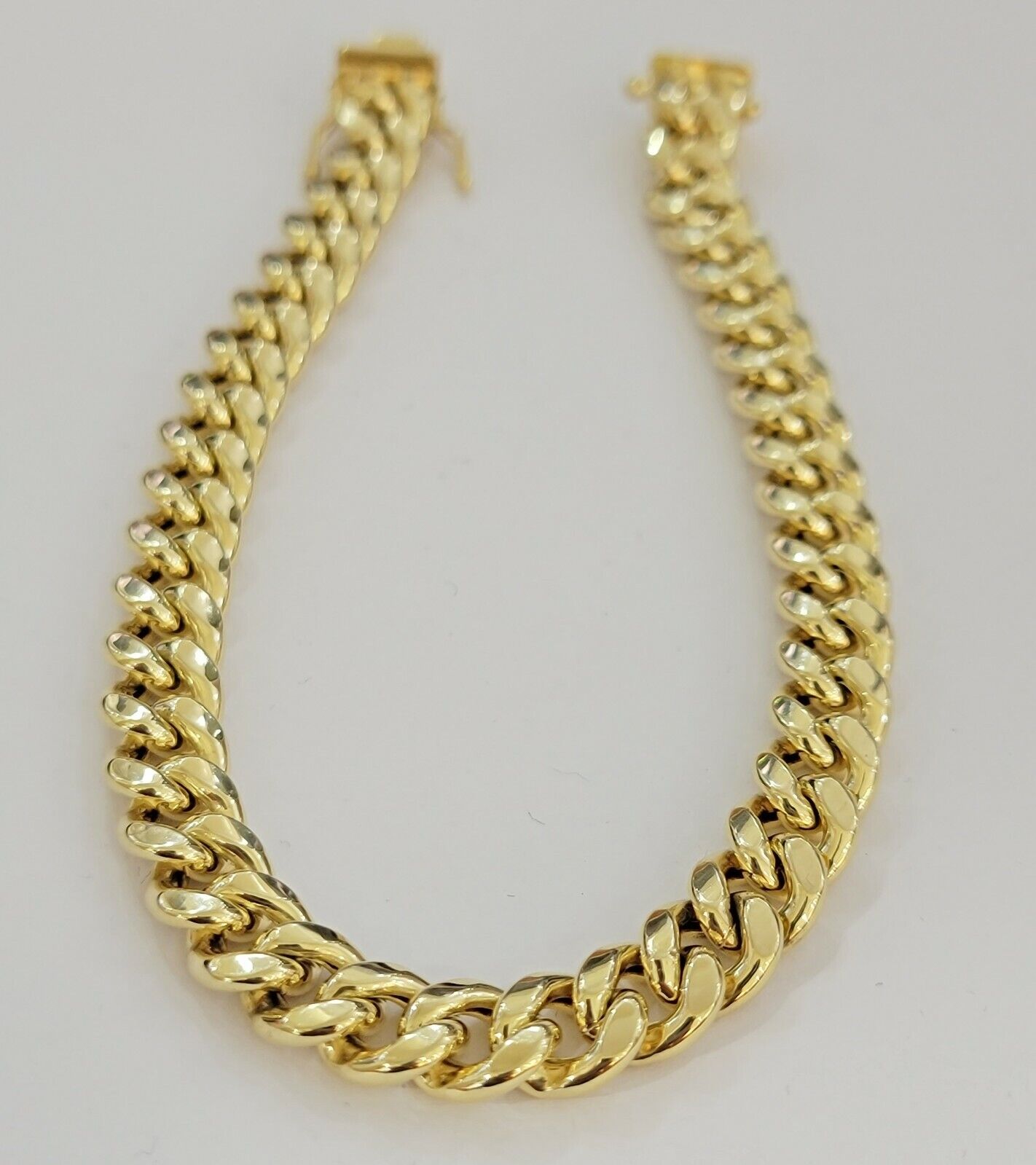 Mens 10K Yellow Gold Miami Cuban Link Bracelet 9mm 10 Inch long Box Lock REAL - GoldenLinQ