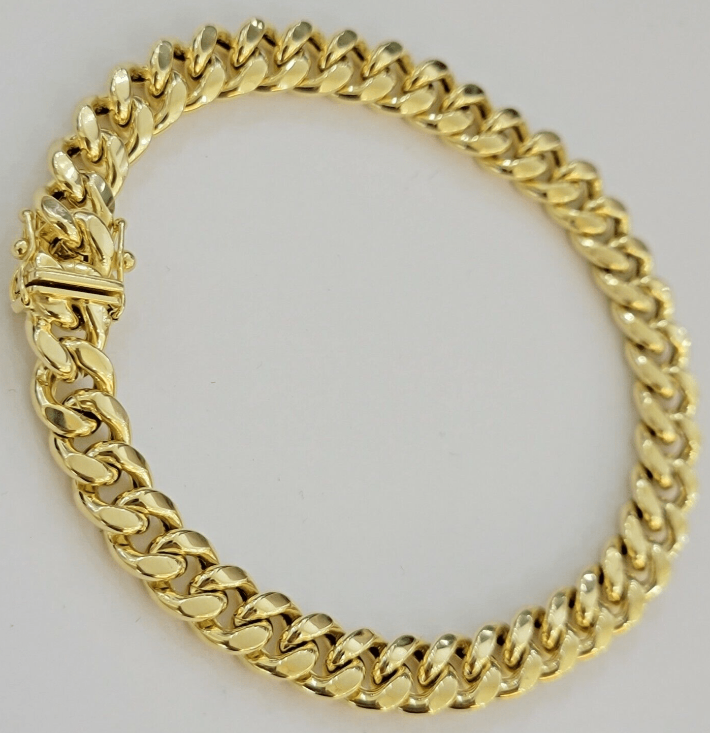 Mens 10K Yellow Gold Miami Cuban Link Bracelet 9mm 10 Inch long Box Lock REAL - GoldenLinQ