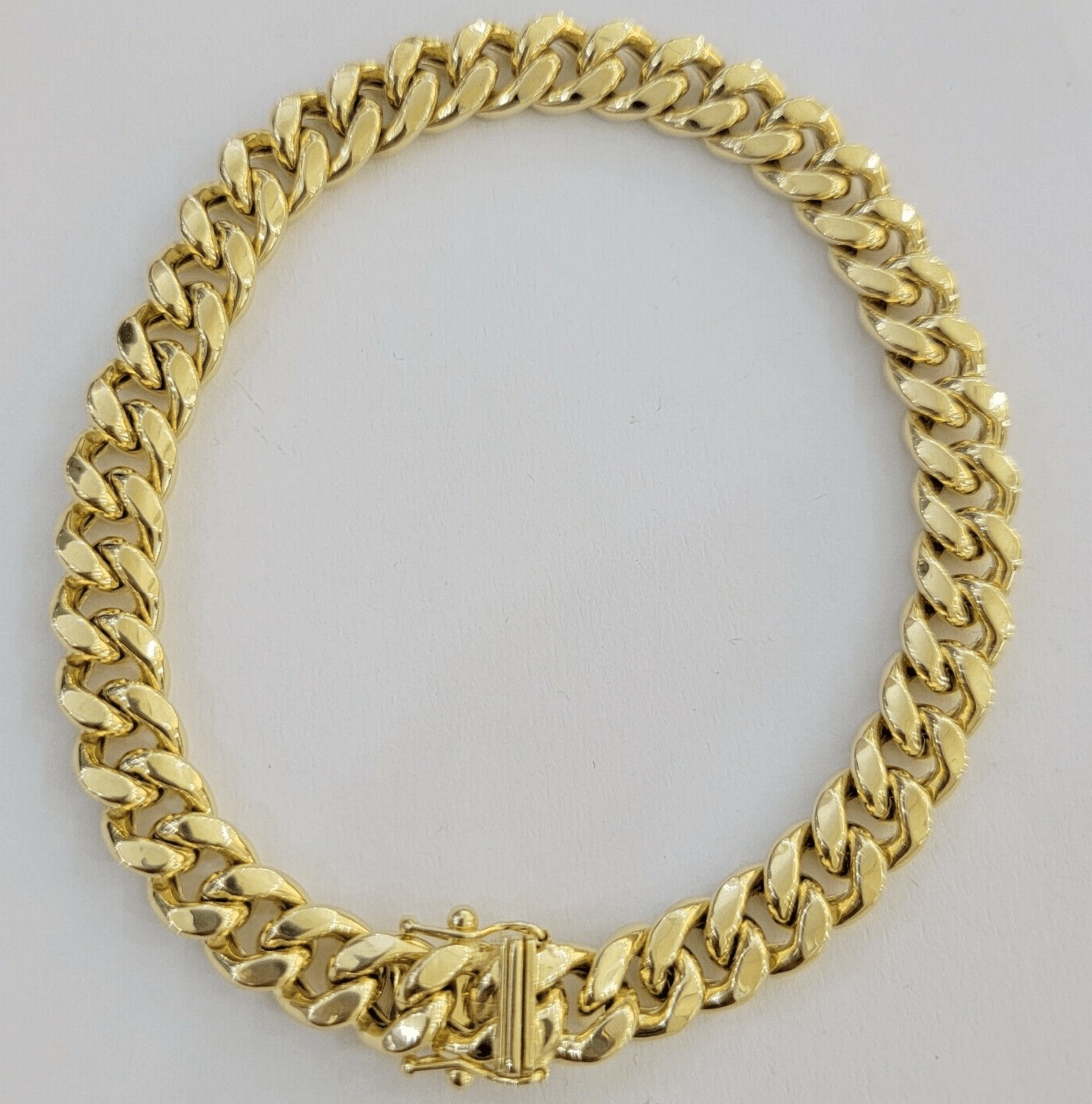 Mens 10K Yellow Gold Miami Cuban Link Bracelet 9mm 10 Inch long Box Lock REAL - GoldenLinQ