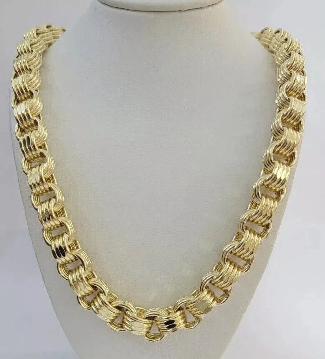 Mens 10k Yellow Gold Necklace Box Byzantine Chain 12mm 22" - 30 inch REAL 10kt - GoldenlinQ