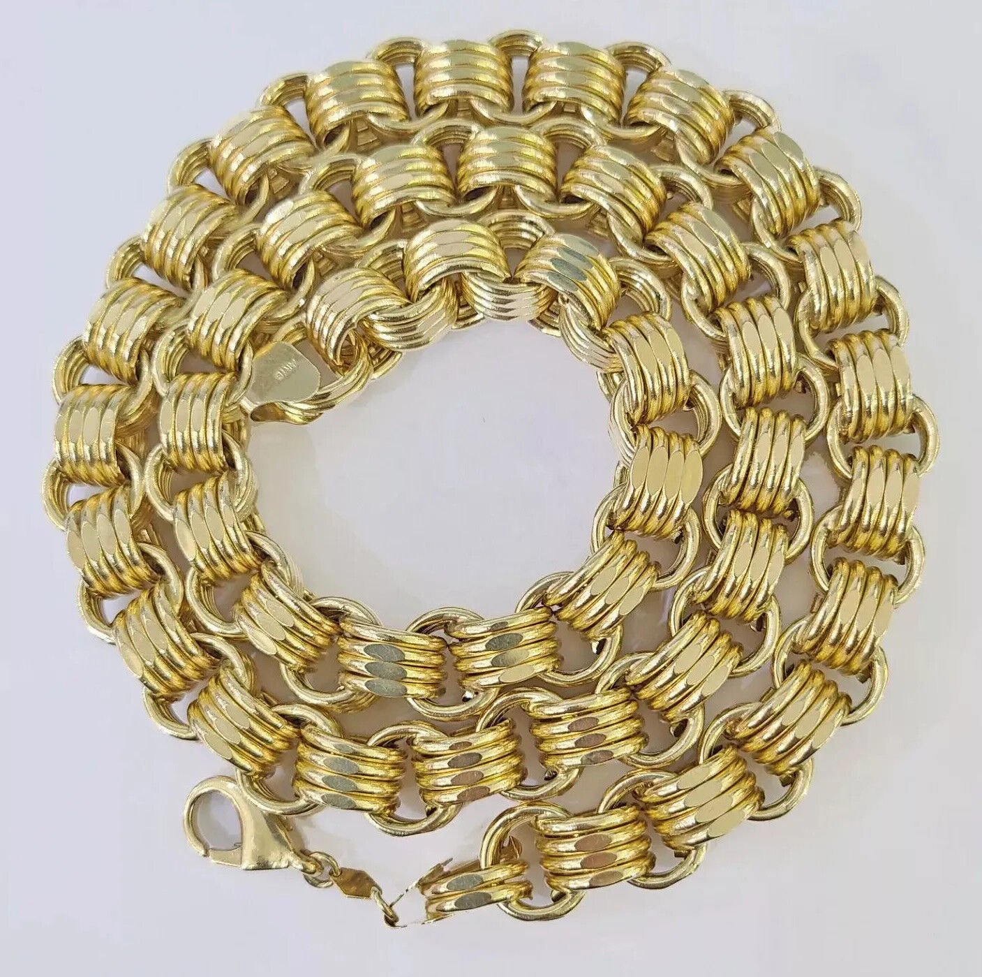 Mens 10k Yellow Gold Necklace Box Byzantine Chain 12mm 22" - 30 inch REAL 10kt - GoldenlinQ