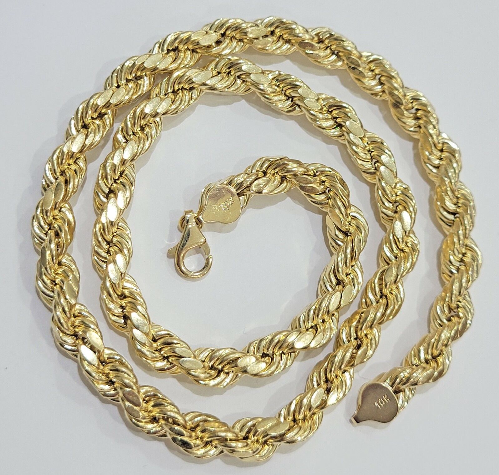 Mens 10K Yellow Gold Rope Chain Thick Necklace 26" 8mm REAL 10KT Diamond cuts - GoldenlinQ