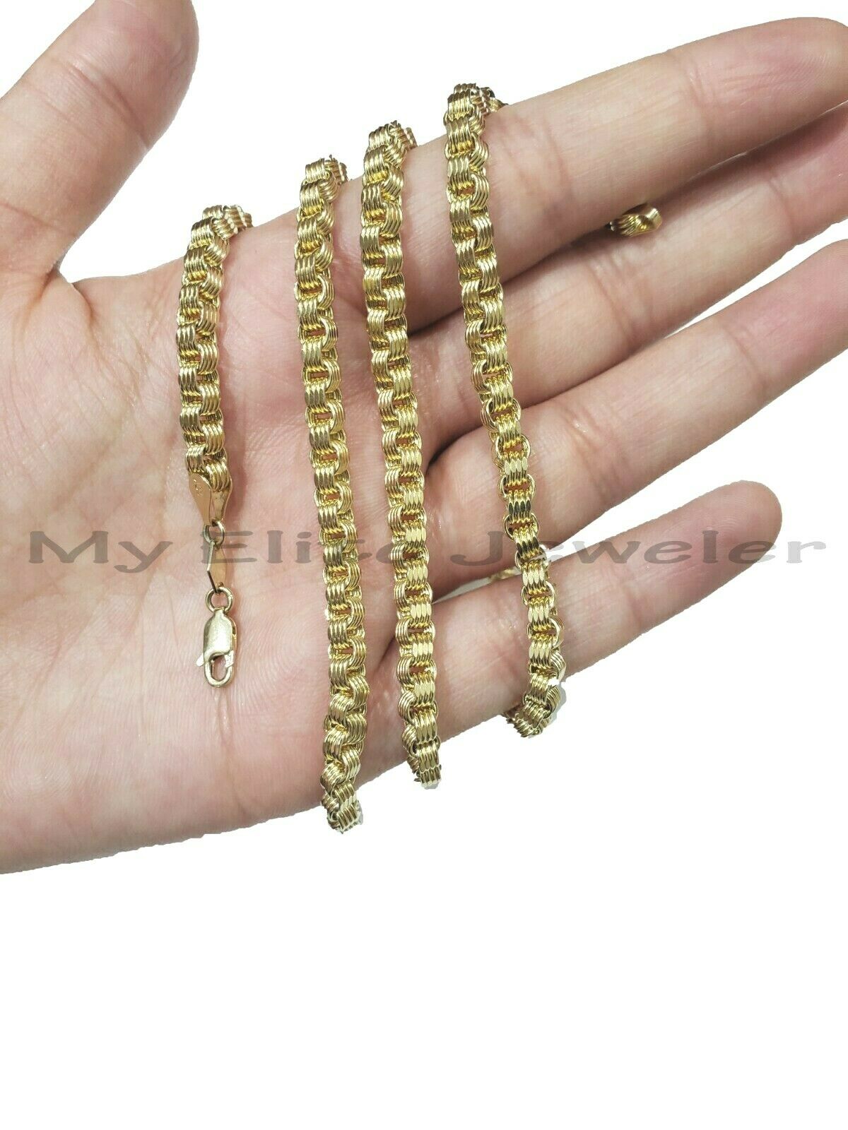 Men's 10kt Yellow Gold Box Byzantine Chain Necklace 30 Inch 4mm REAL, Rope,Cuban - GoldenLinQ