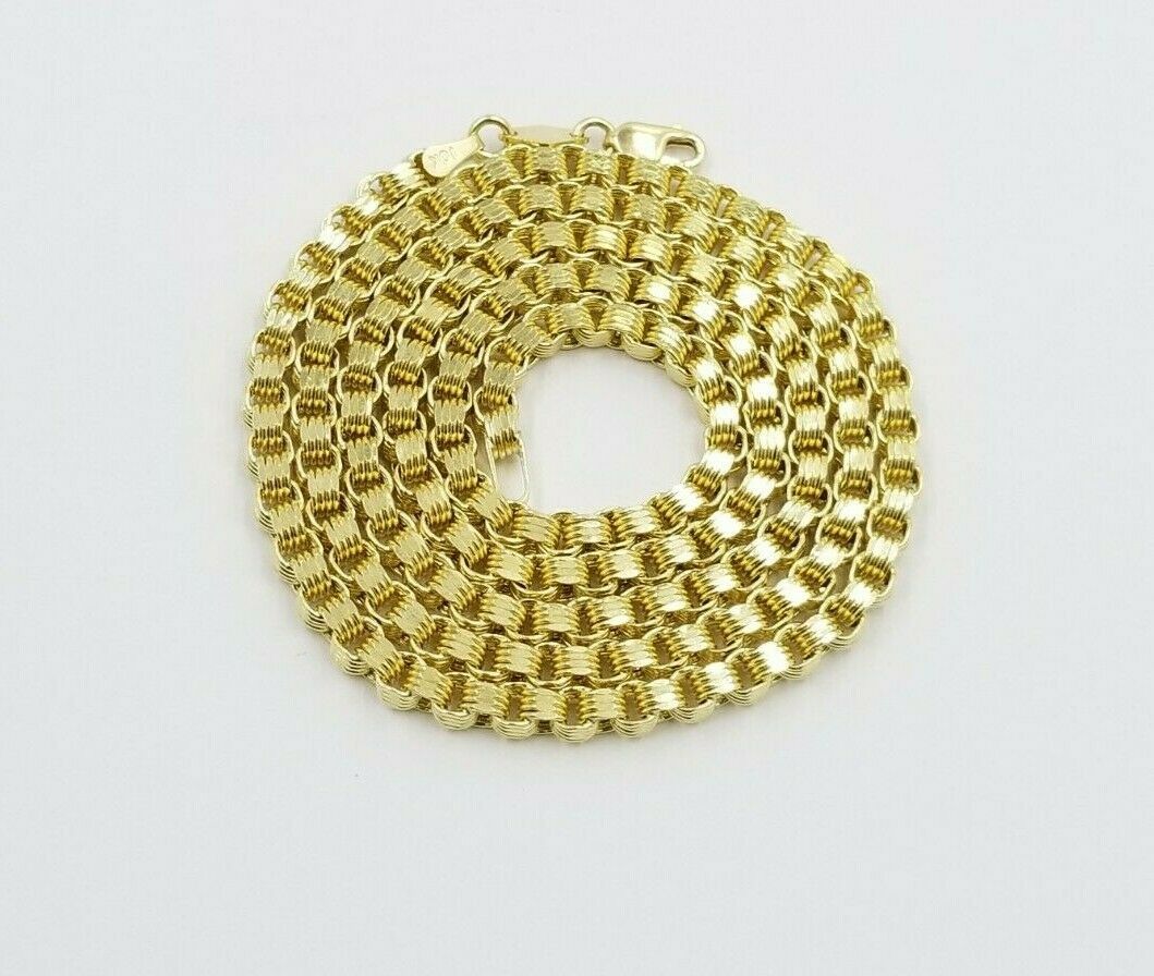Men's 10kt Yellow Gold Box Byzantine Chain Necklace 30 Inch 4mm REAL, Rope,Cuban - GoldenLinQ