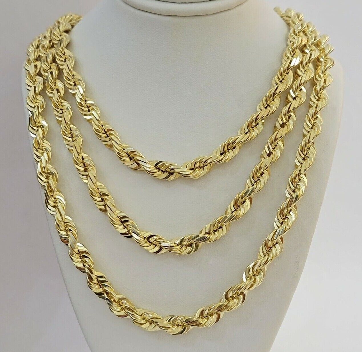 Mens 14k Gold Rope chain 26 Inch Necklace 7mm Solid Link REAL 14 kt Yellow Gold - GoldenlinQ