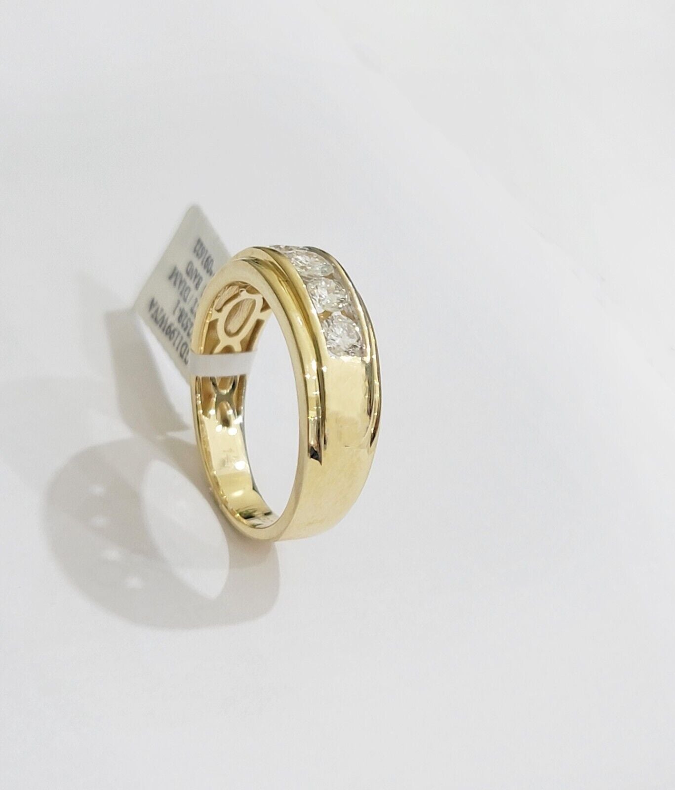 Mens 14k Yellow Gold 1CT Diamond Ring Band Natural Wedding Band, Valentine Sale - GoldenLinQ