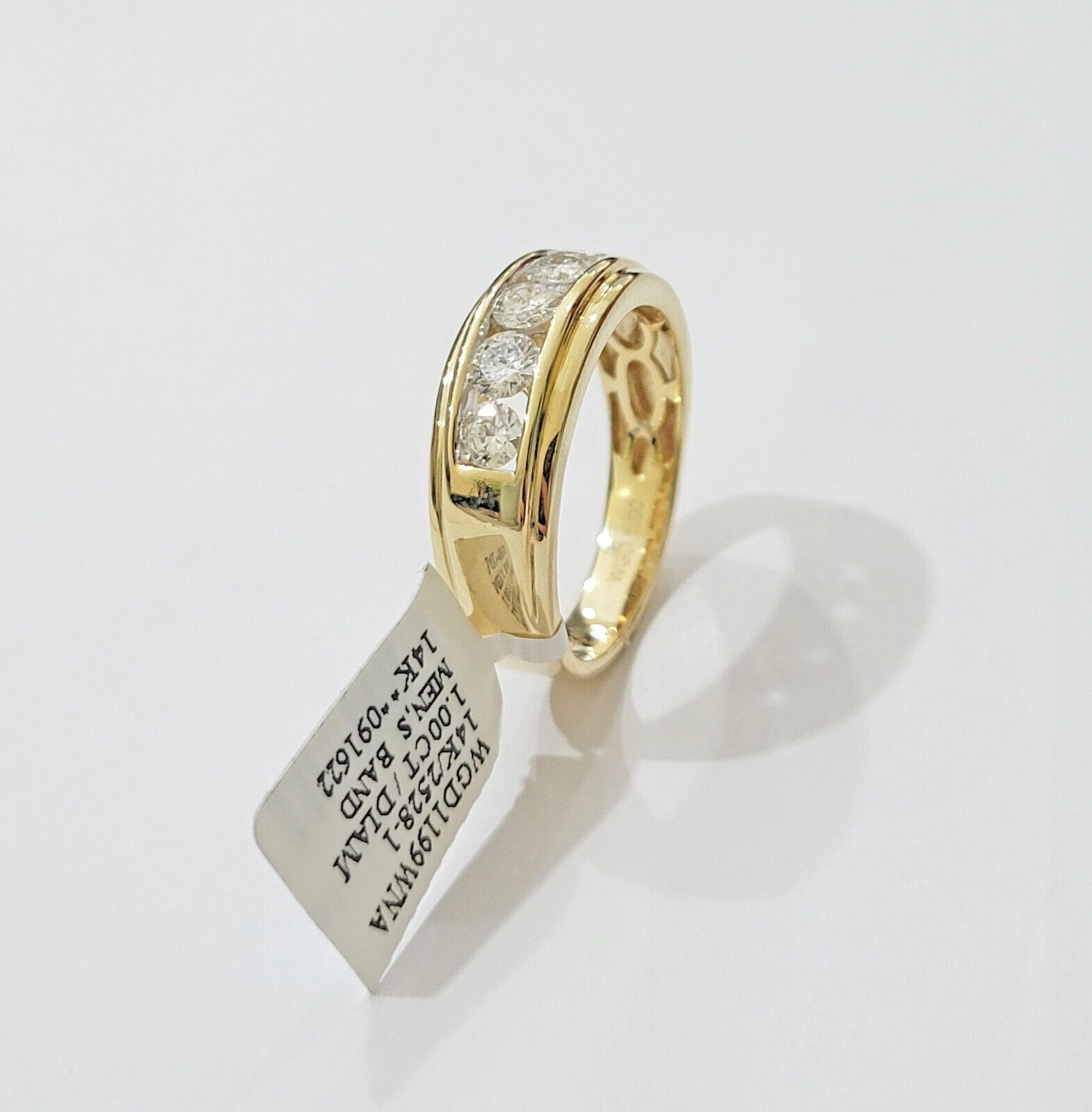Mens 14k Yellow Gold 1CT Diamond Ring Band Natural Wedding Band, Valentine Sale - GoldenLinQ