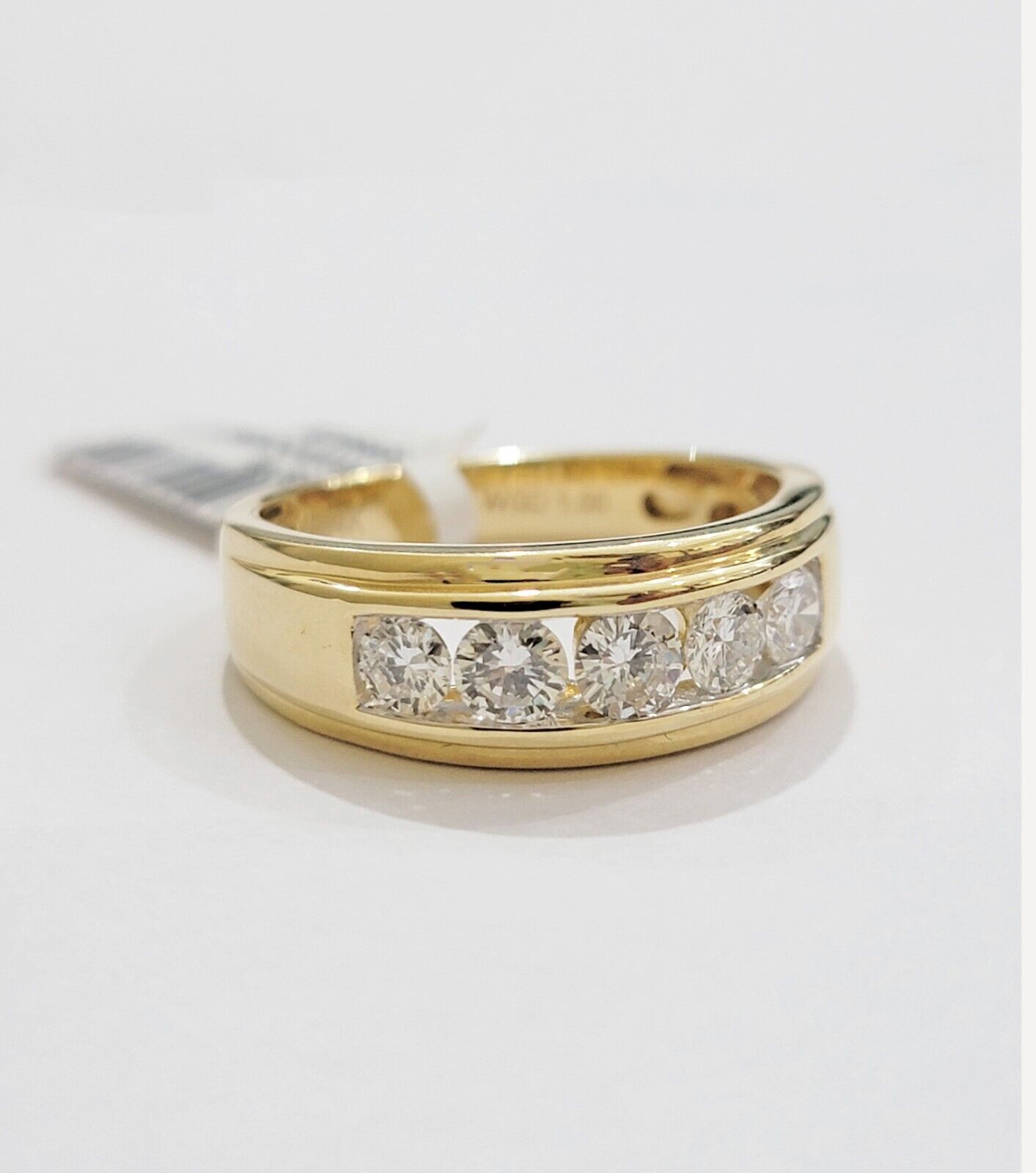Mens 14k Yellow Gold 1CT Diamond Ring Band Natural Wedding Band, Valentine Sale - GoldenLinQ