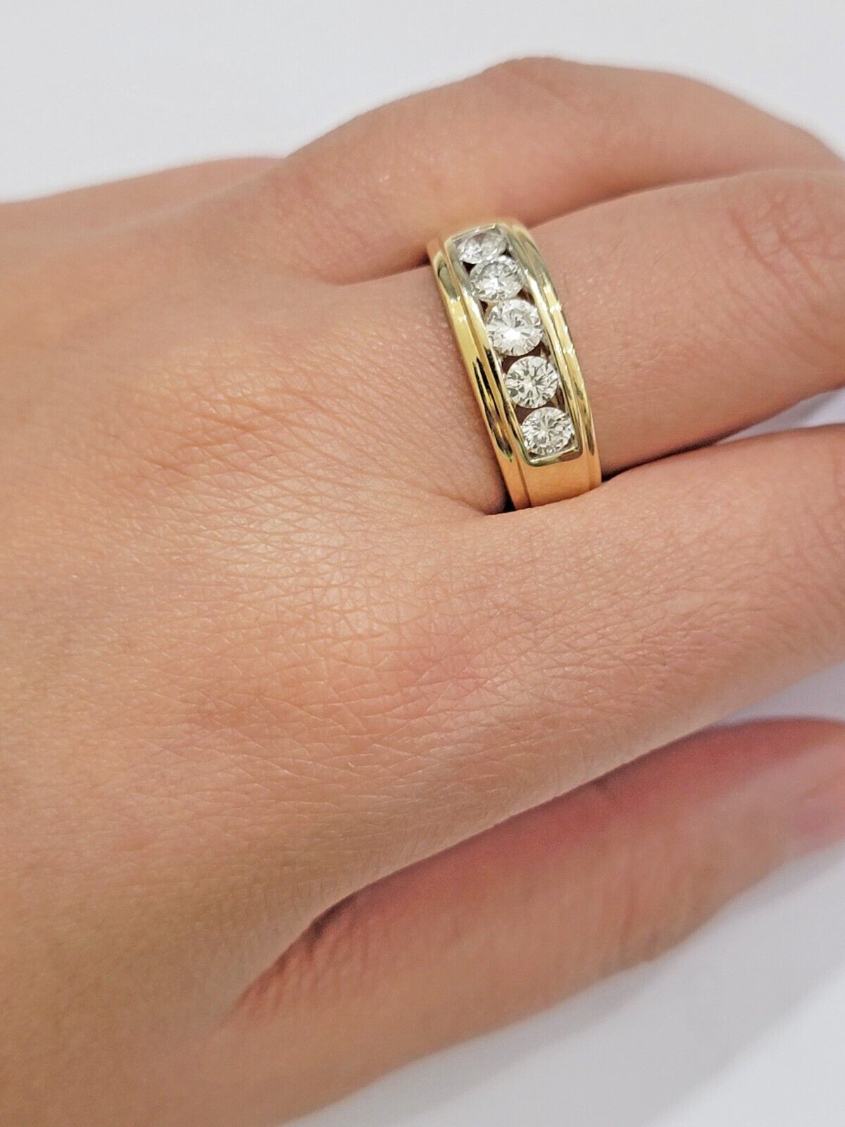 Mens 14k Yellow Gold 1CT Diamond Ring Band Natural Wedding Band, Valentine Sale - GoldenLinQ