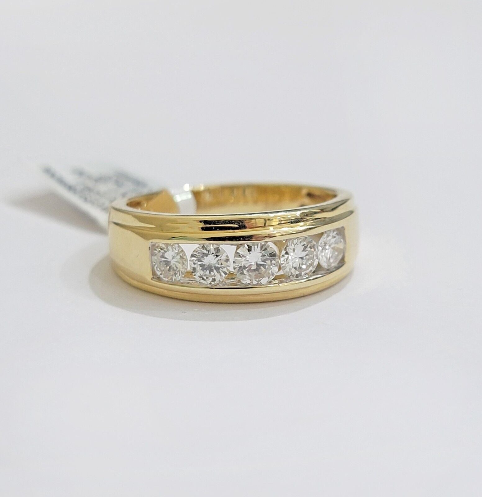 Mens 14k Yellow Gold 1CT Diamond Ring Band Natural Wedding Band, Valentine Sale - GoldenLinQ