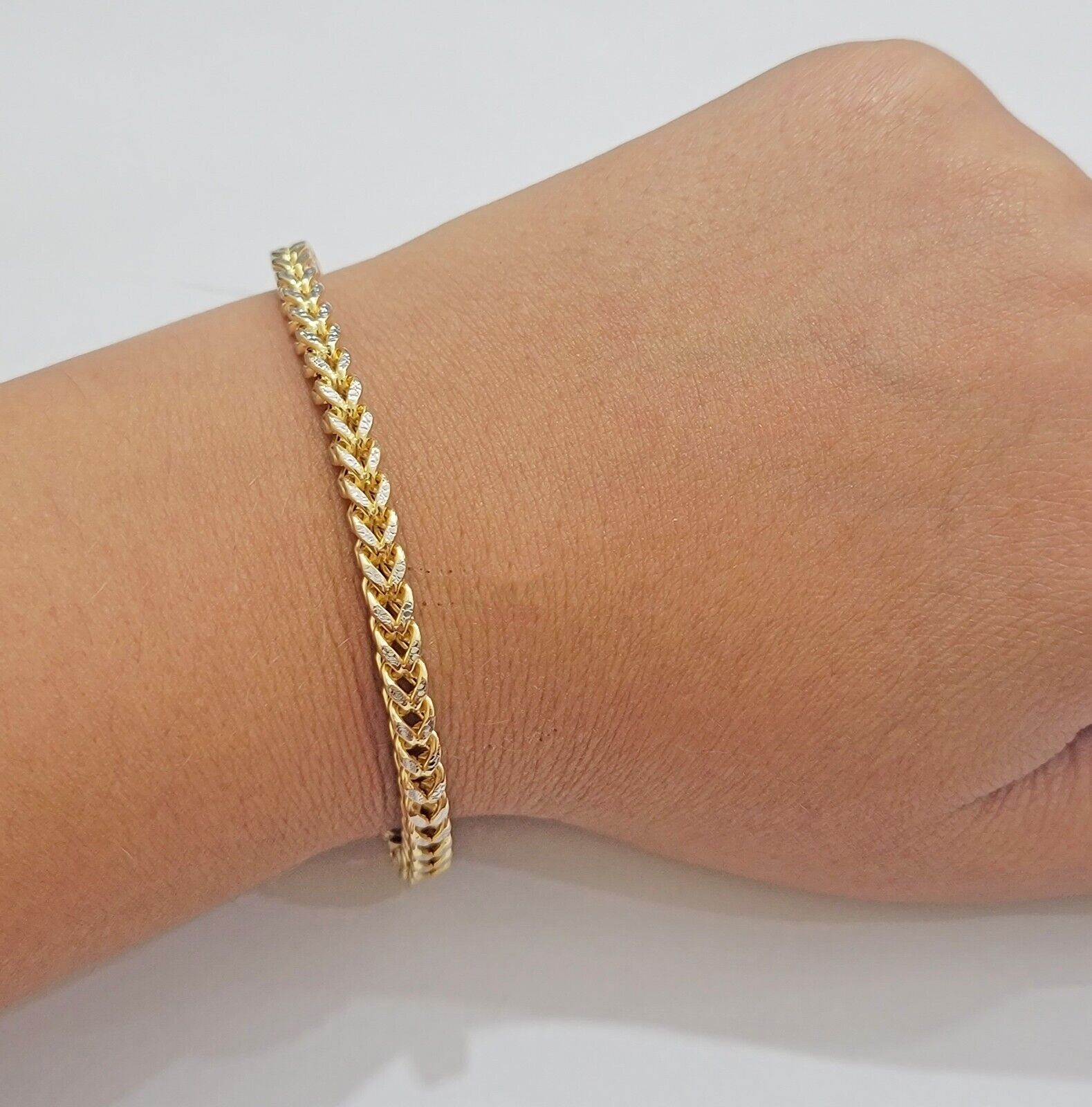 Mens 14k Yellow Gold Franco Bracelet 8" 4mm Diamond Cut Authentic 14KT , STRONG - GoldenLinQ