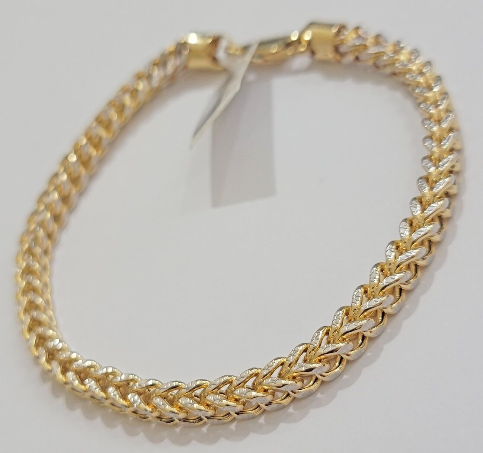 Mens 14k Yellow Gold Franco Bracelet 8" 4mm Diamond Cut Authentic 14KT , STRONG - GoldenLinQ