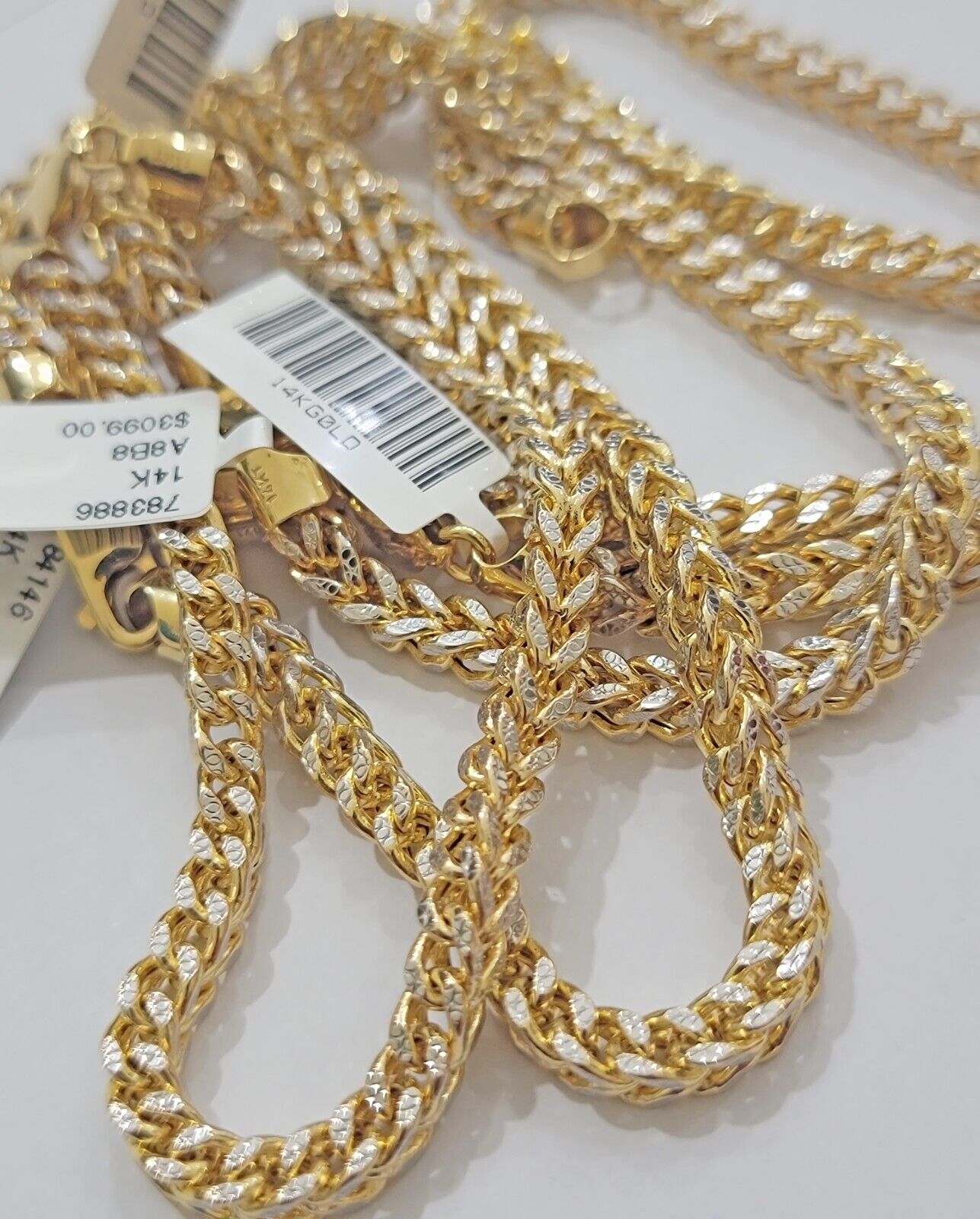 Mens 14k Yellow Gold Franco Bracelet 8" 4mm Diamond Cut Authentic 14KT , STRONG - GoldenLinQ
