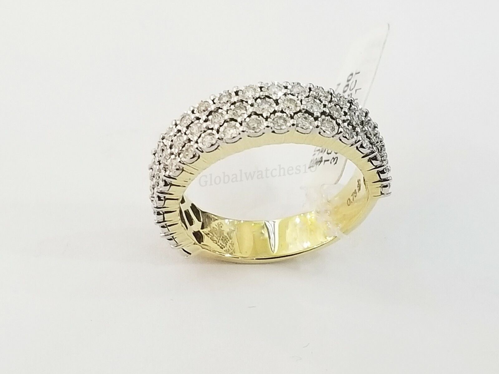 Mens Band 10k Yellow Gold Genuine Diamonds 0.75 CT Ring SIZE 10 Three Row D.REAL - GoldenlinQ