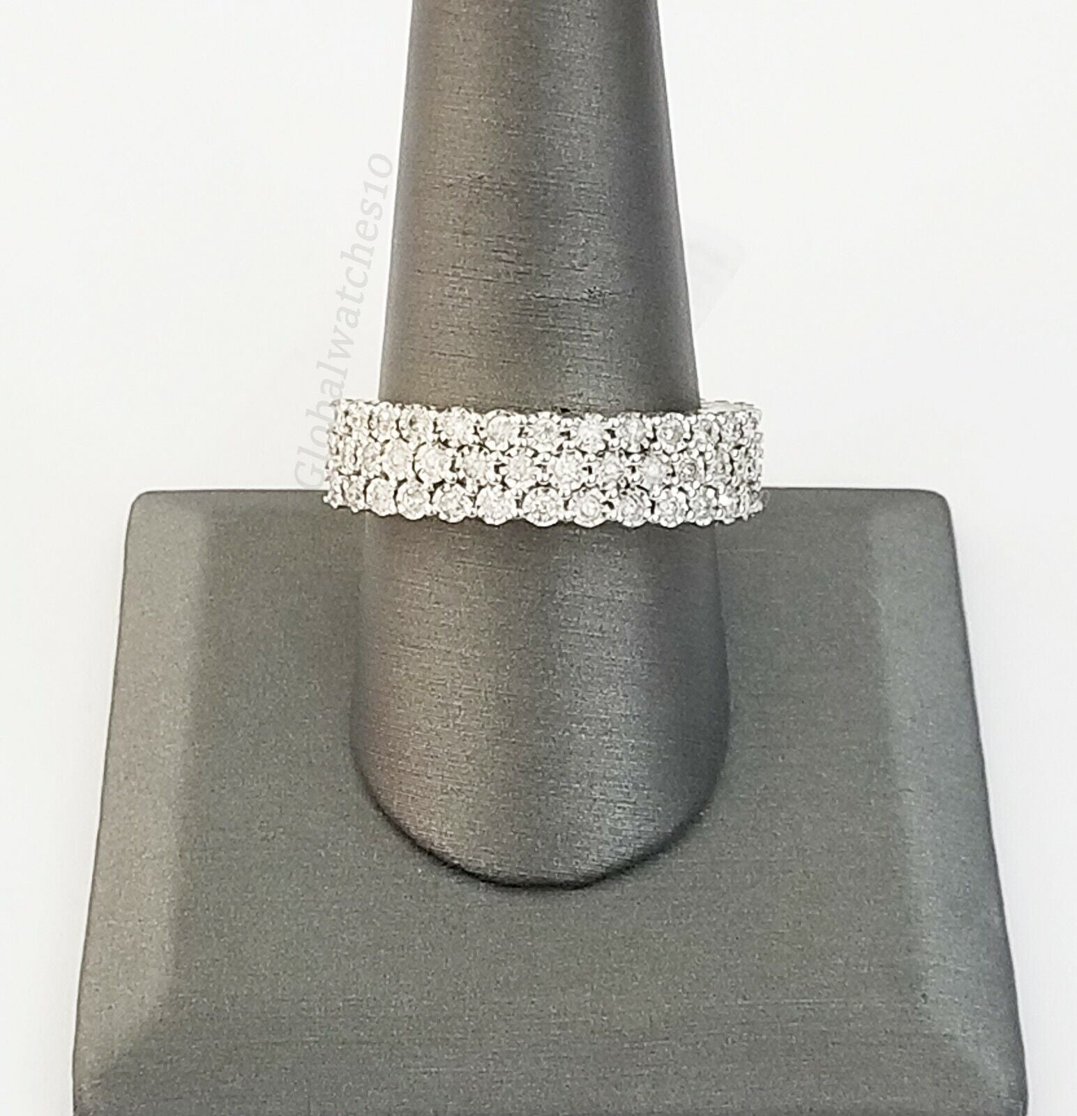 Mens Band 10k Yellow Gold Genuine Diamonds 0.75 CT Ring SIZE 10 Three Row D.REAL - GoldenlinQ