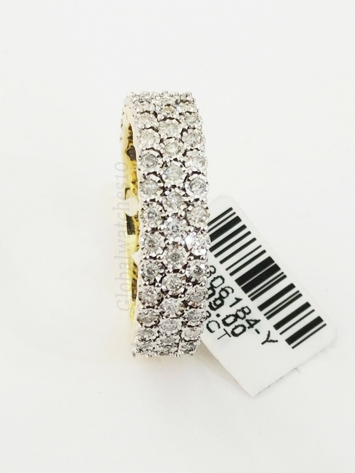 Mens Band 10k Yellow Gold Genuine Diamonds 0.75 CT Ring SIZE 10 Three Row D.REAL - GoldenlinQ