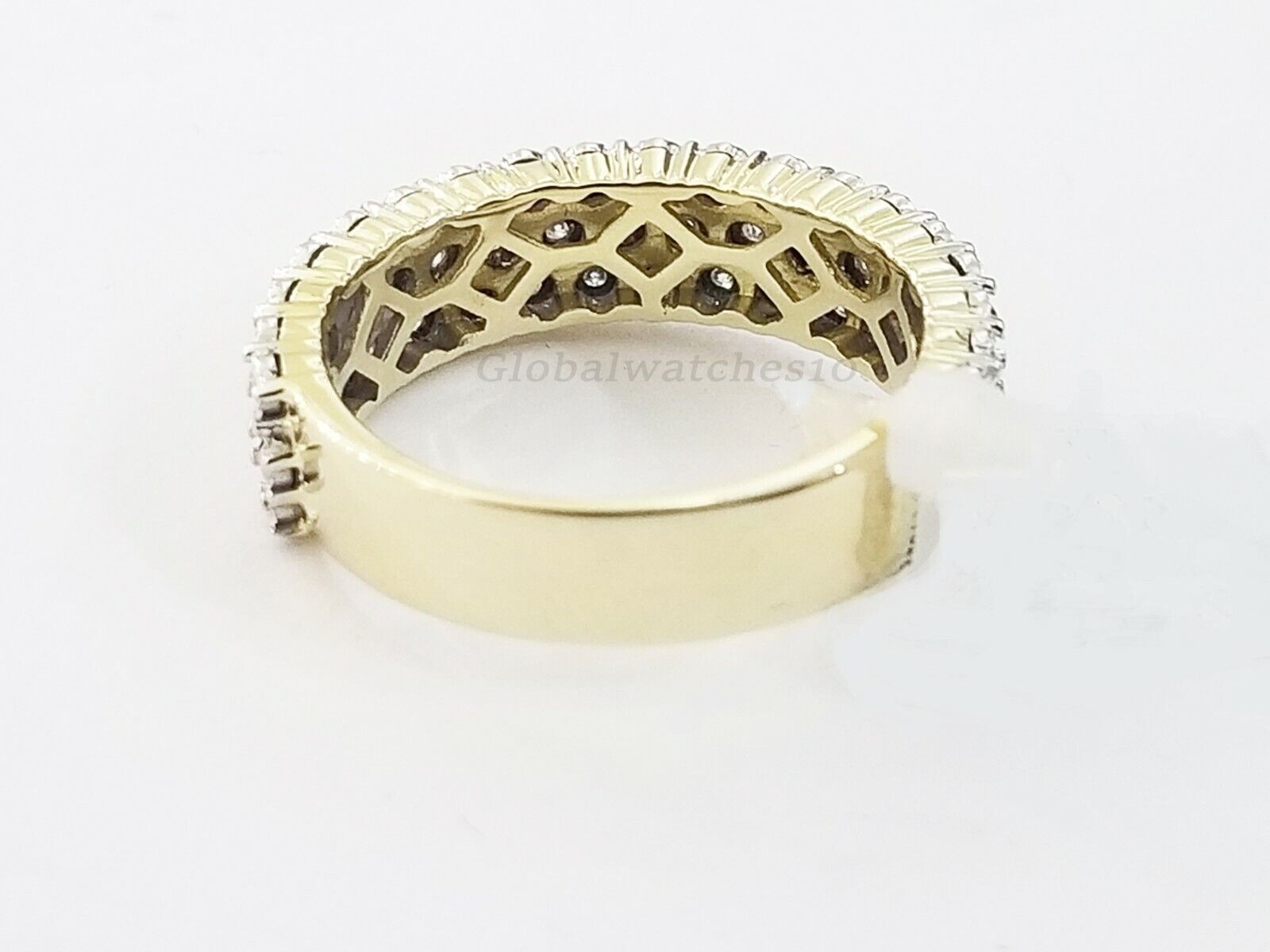 Mens Band 10k Yellow Gold Genuine Diamonds 0.75 CT Ring SIZE 10 Three Row D.REAL - GoldenlinQ