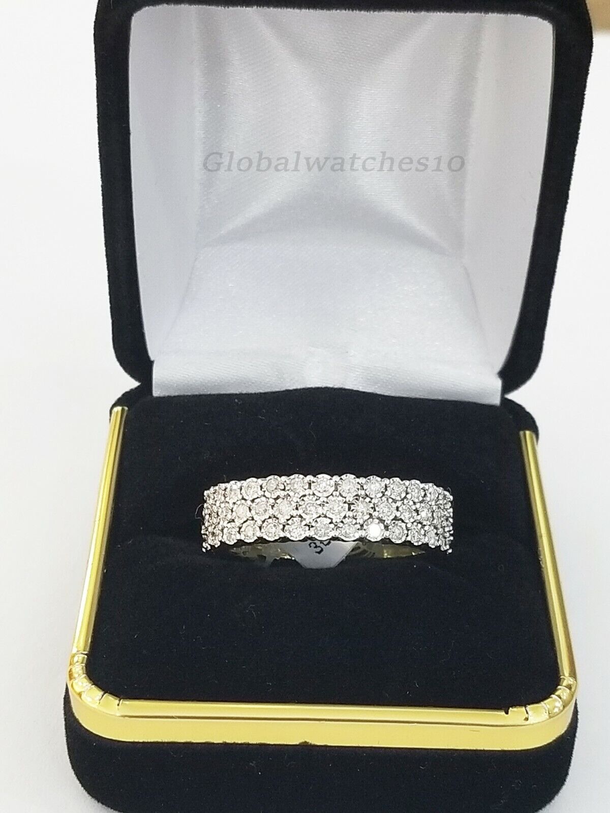 Mens Band 10k Yellow Gold Genuine Diamonds 0.75 CT Ring SIZE 10 Three Row D.REAL - GoldenlinQ