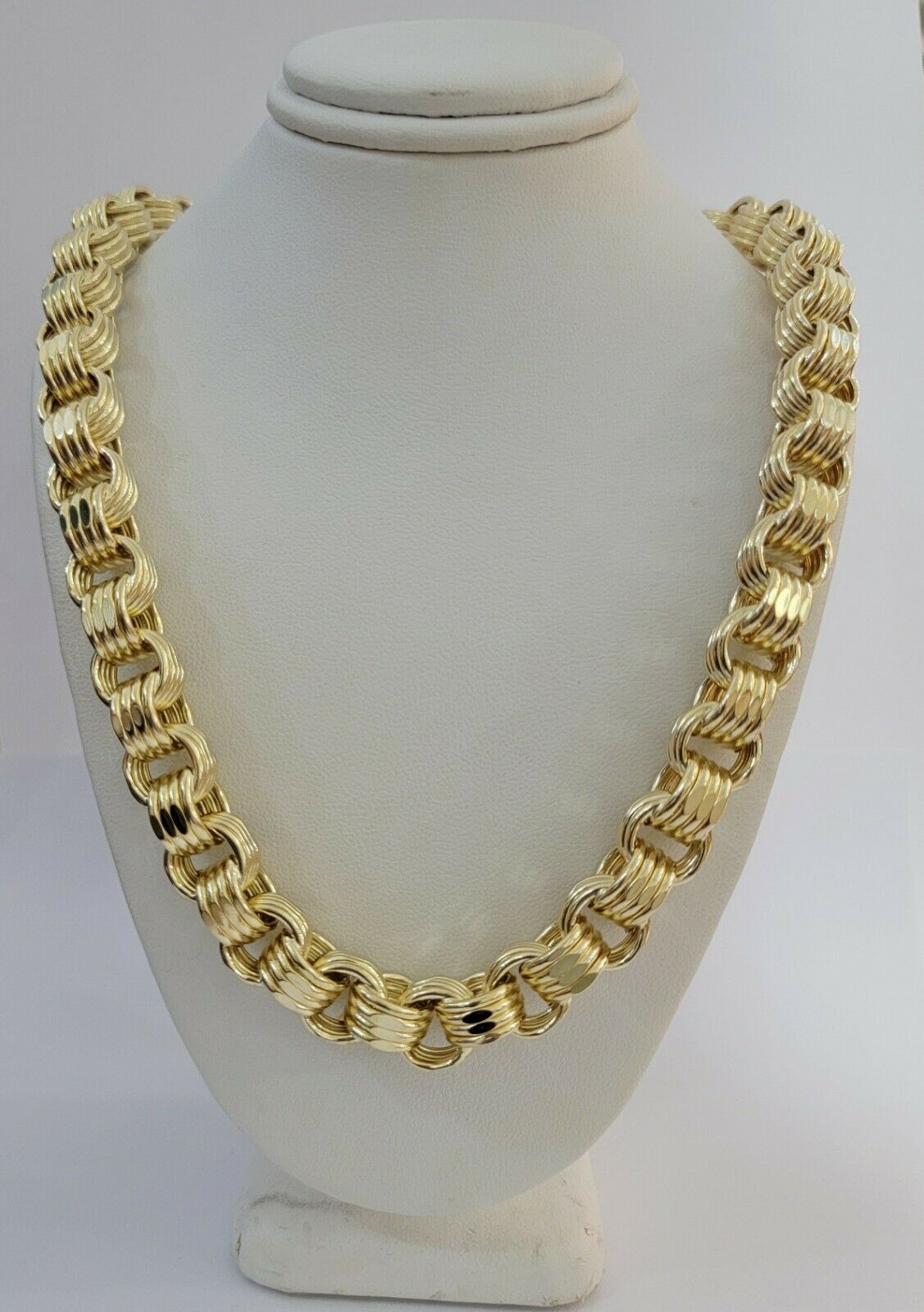 Mens Byzantine Chain 10k Gold Necklace 11mm 22" 24" 26" 28" 30" 10kt Yellow Gold - GoldenlinQ