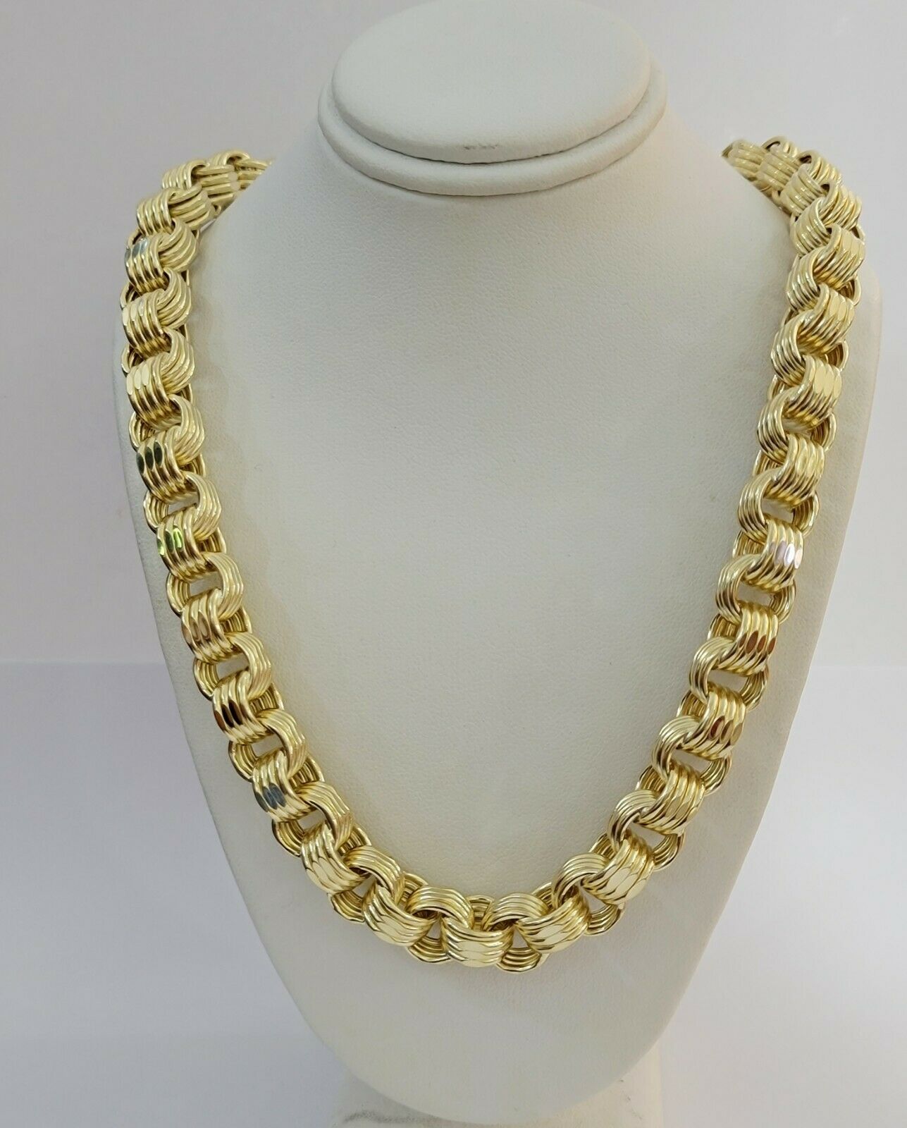 Mens Byzantine Chain 10k Gold Necklace 11mm 22" 24" 26" 28" 30" 10kt Yellow Gold - GoldenlinQ