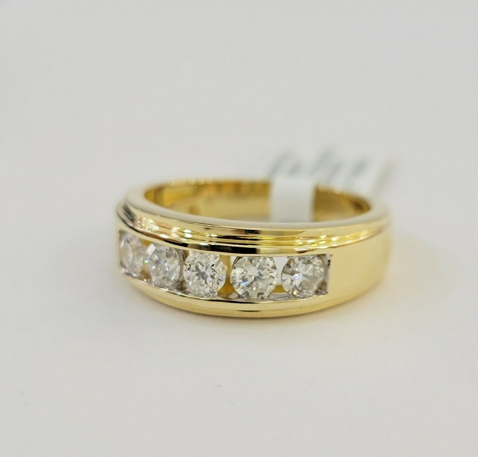 Men's Diamond Wedding Band 1 CT Round 14K Yellow Gold Brilliant Solitaire Diam - GoldenLinQ
