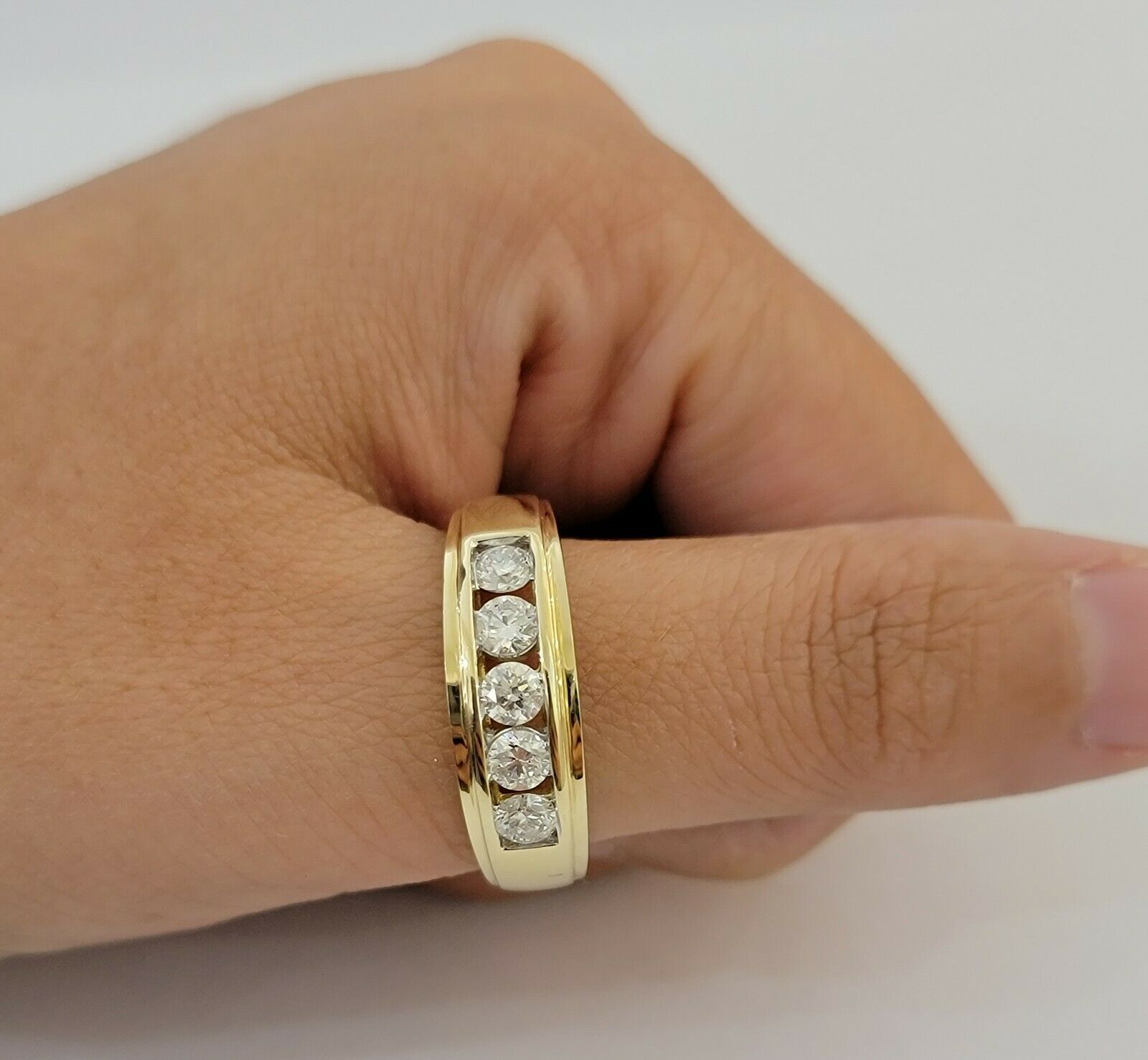 Men's Diamond Wedding Band 1 CT Round 14K Yellow Gold Brilliant Solitaire Diam - GoldenLinQ