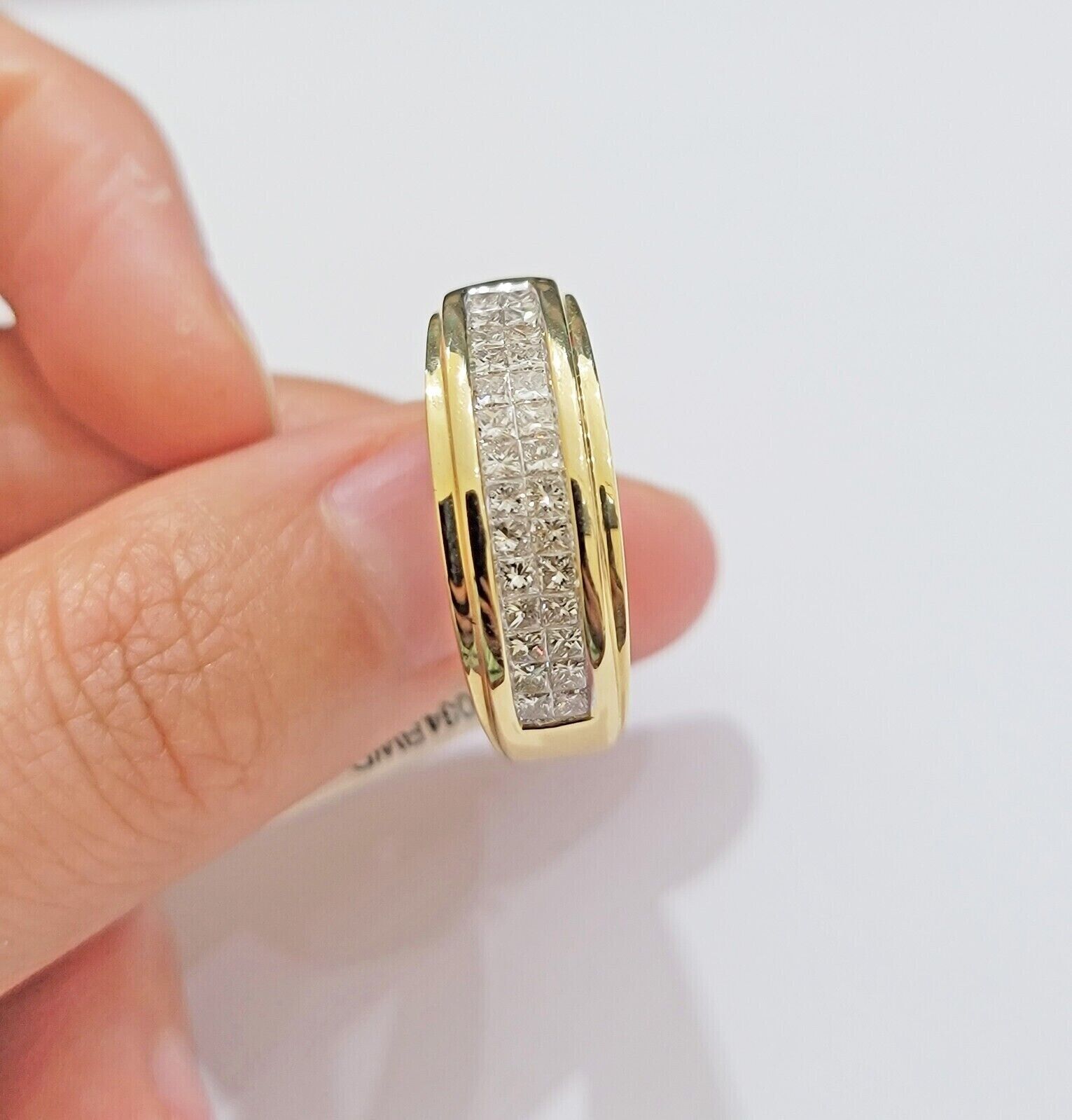 Mens Engagement Wedding Band REAL 14k Yellow Gold Natural Diamond Band Ring SALE - GoldenLinQ