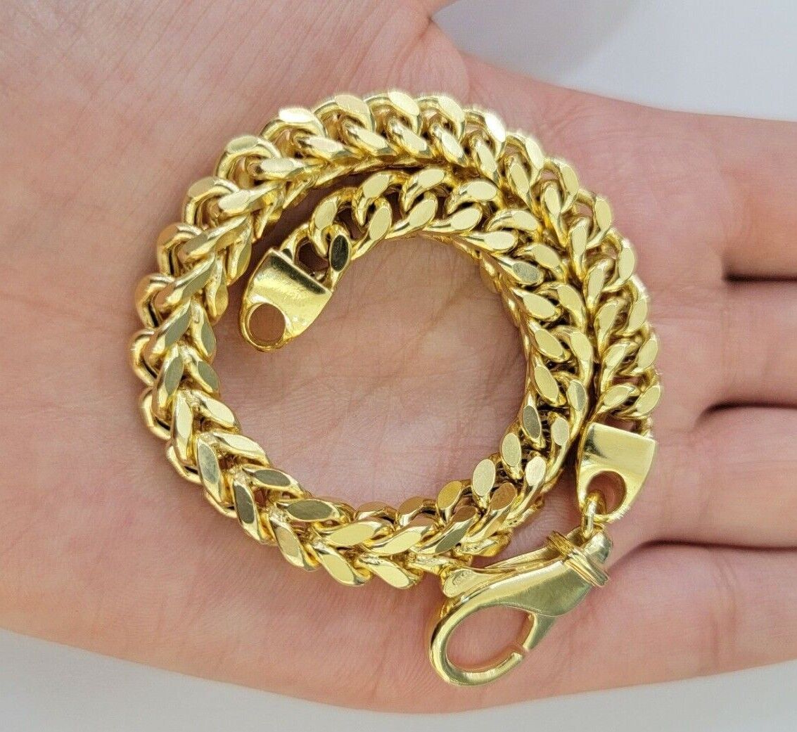 Men's Franco Bracelet 9 Inch 7mm REAL 10kt Yellow Gold Thick & Strong Bracelet - GoldenLinQ