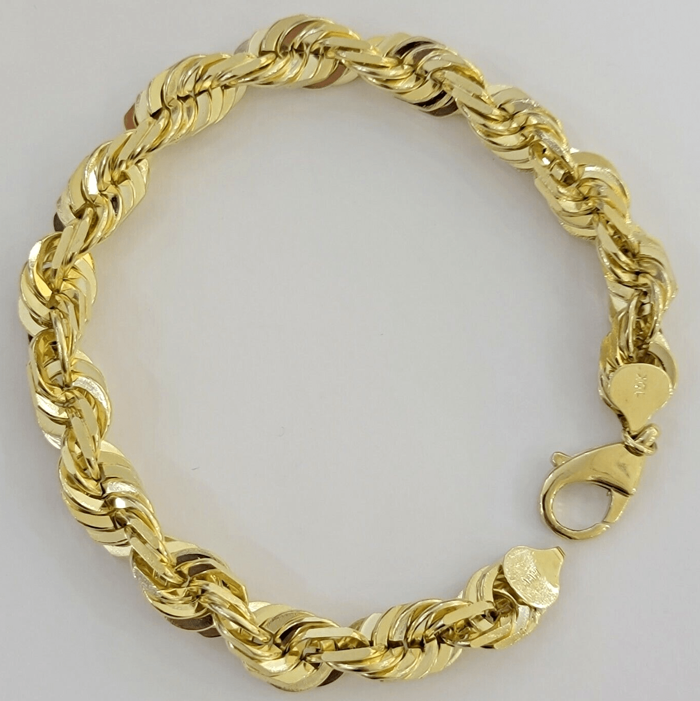 Mens Real 10k Gold Rope Bracelet 9 Inch 10.5mm Diamond Cut Solid 10KT Yellow Gld - GoldenlinQ