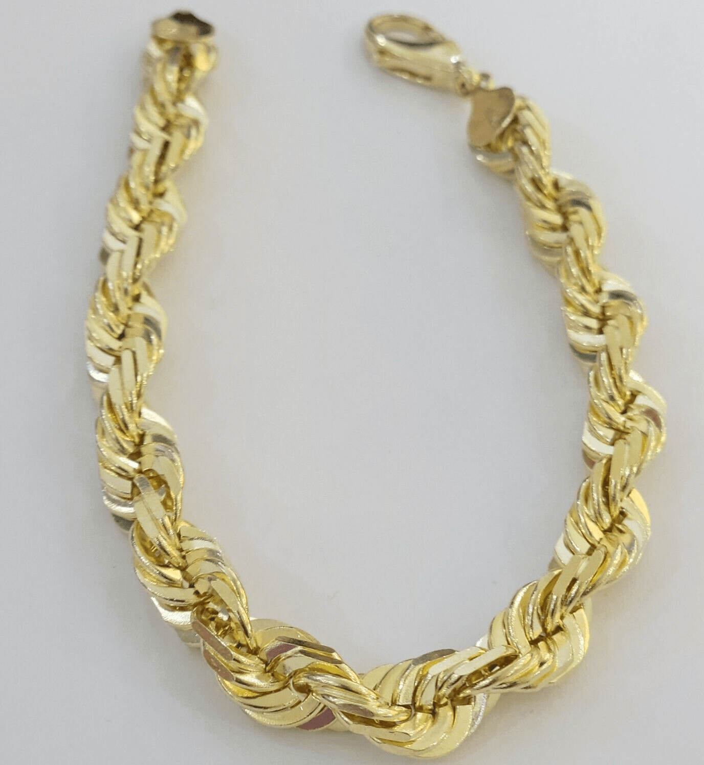 Mens Real 10k Gold Rope Bracelet 9 Inch 10.5mm Diamond Cut Solid 10KT Yellow Gld - GoldenlinQ