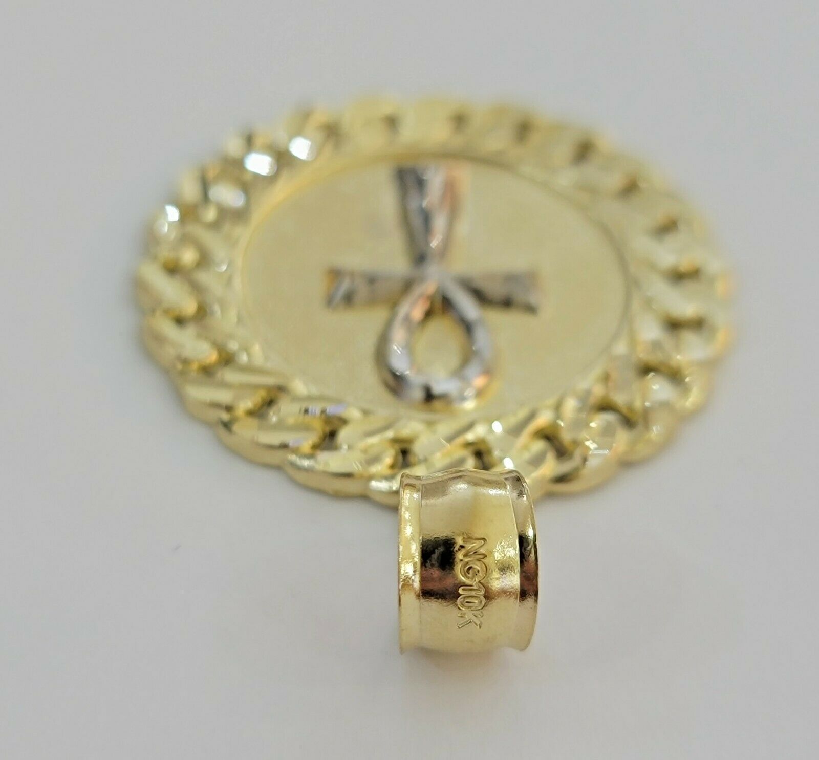 Mens Real 10kt Yellow Gold Ankh Cuban Pendant Charm Medallion Round 10k, Dia Cut - GoldenlinQ