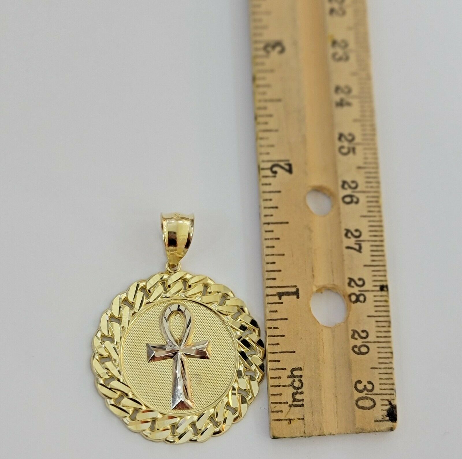 Mens Real 10kt Yellow Gold Ankh Cuban Pendant Charm Medallion Round 10k, Dia Cut - GoldenlinQ