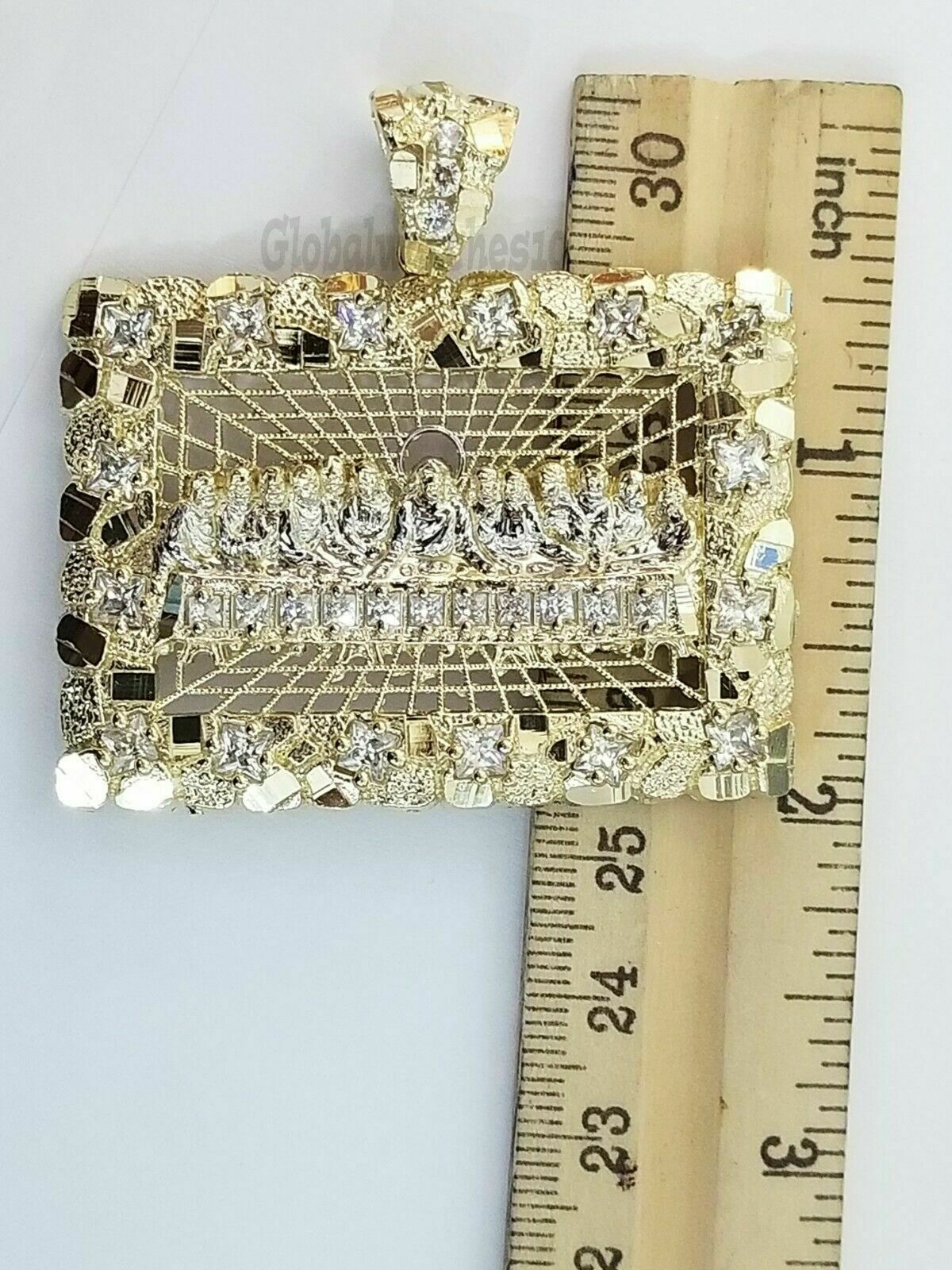 Mens Real 10kt Yellow Gold Nugget Last Supper Pendant Charm Medallion Square 10k - GoldenLinQ