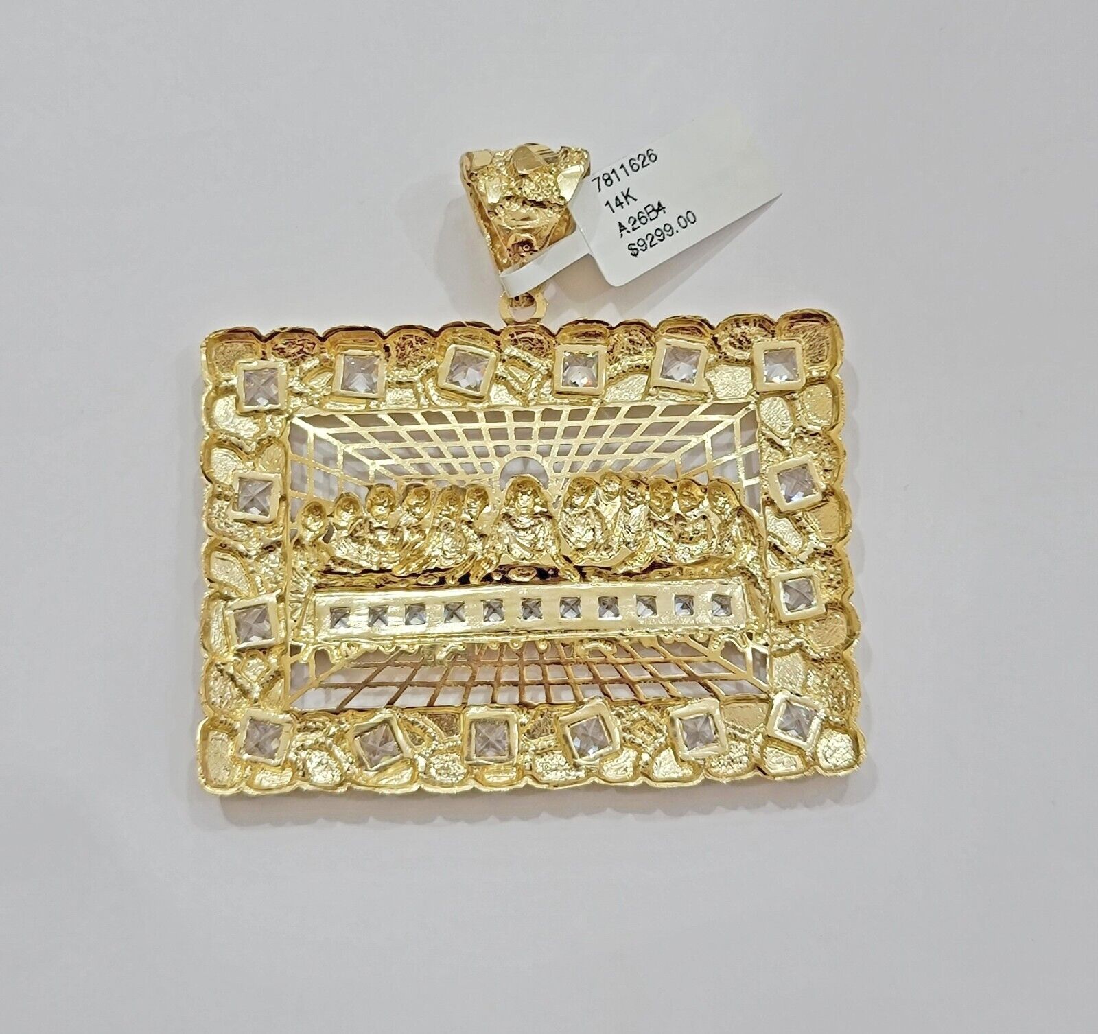Mens Real 14kt Yellow Gold Nugget Last Supper Pendant Charm Medallion Square 14k - GoldenLinQ