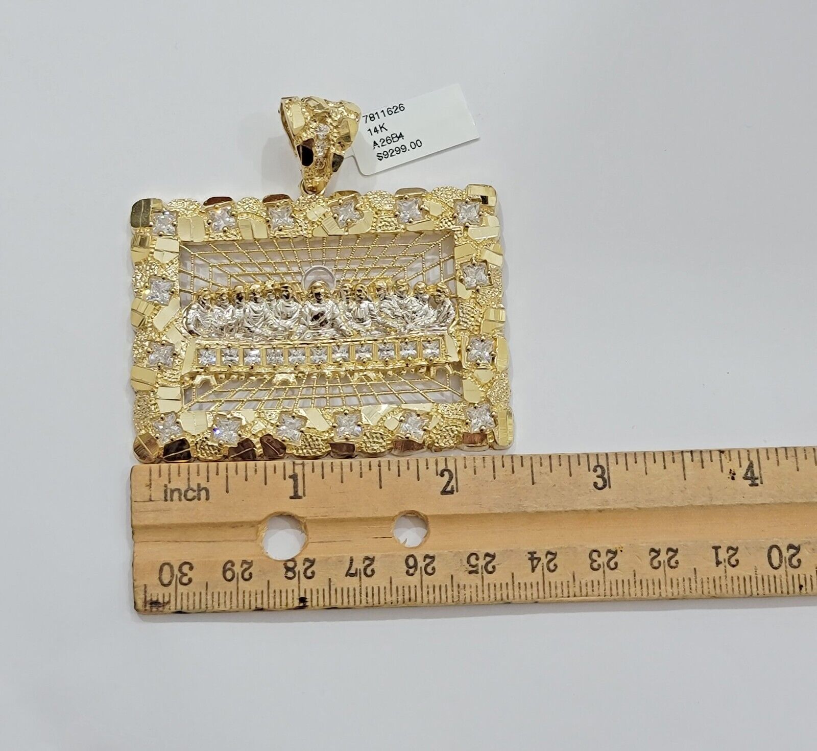 Mens Real 14kt Yellow Gold Nugget Last Supper Pendant Charm Medallion Square 14k - GoldenLinQ