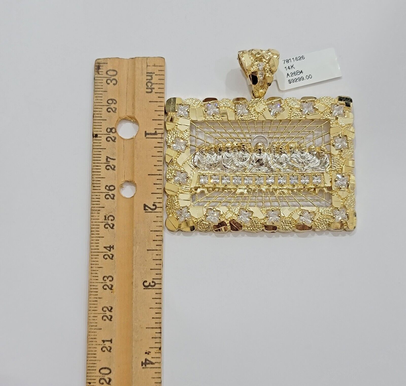 Mens Real 14kt Yellow Gold Nugget Last Supper Pendant Charm Medallion Square 14k - GoldenLinQ