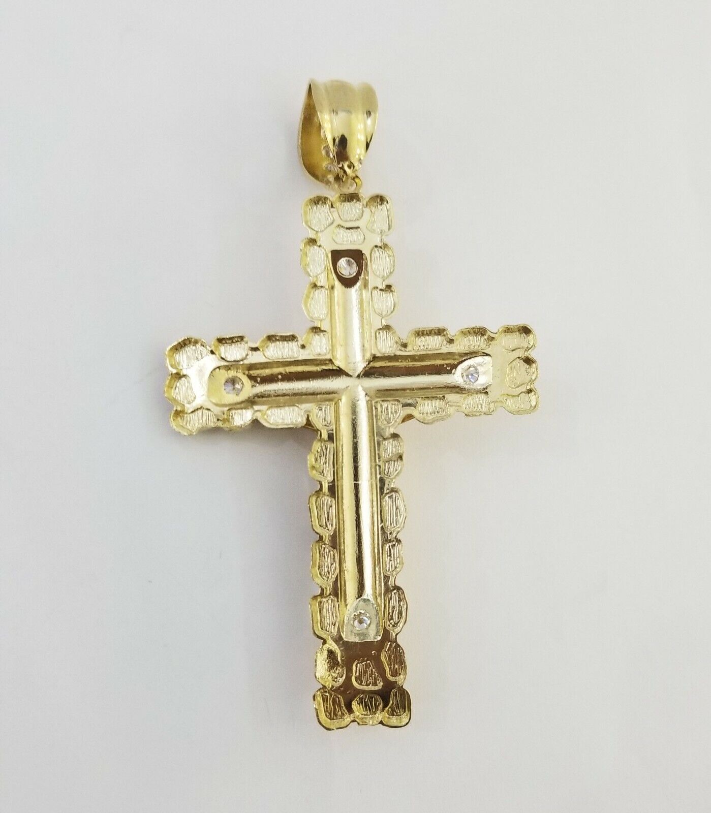 Mens Real10K Gold Nugget Cross Pendant Diamond Cut,10kt yellow Gold Charm - GoldenlinQ
