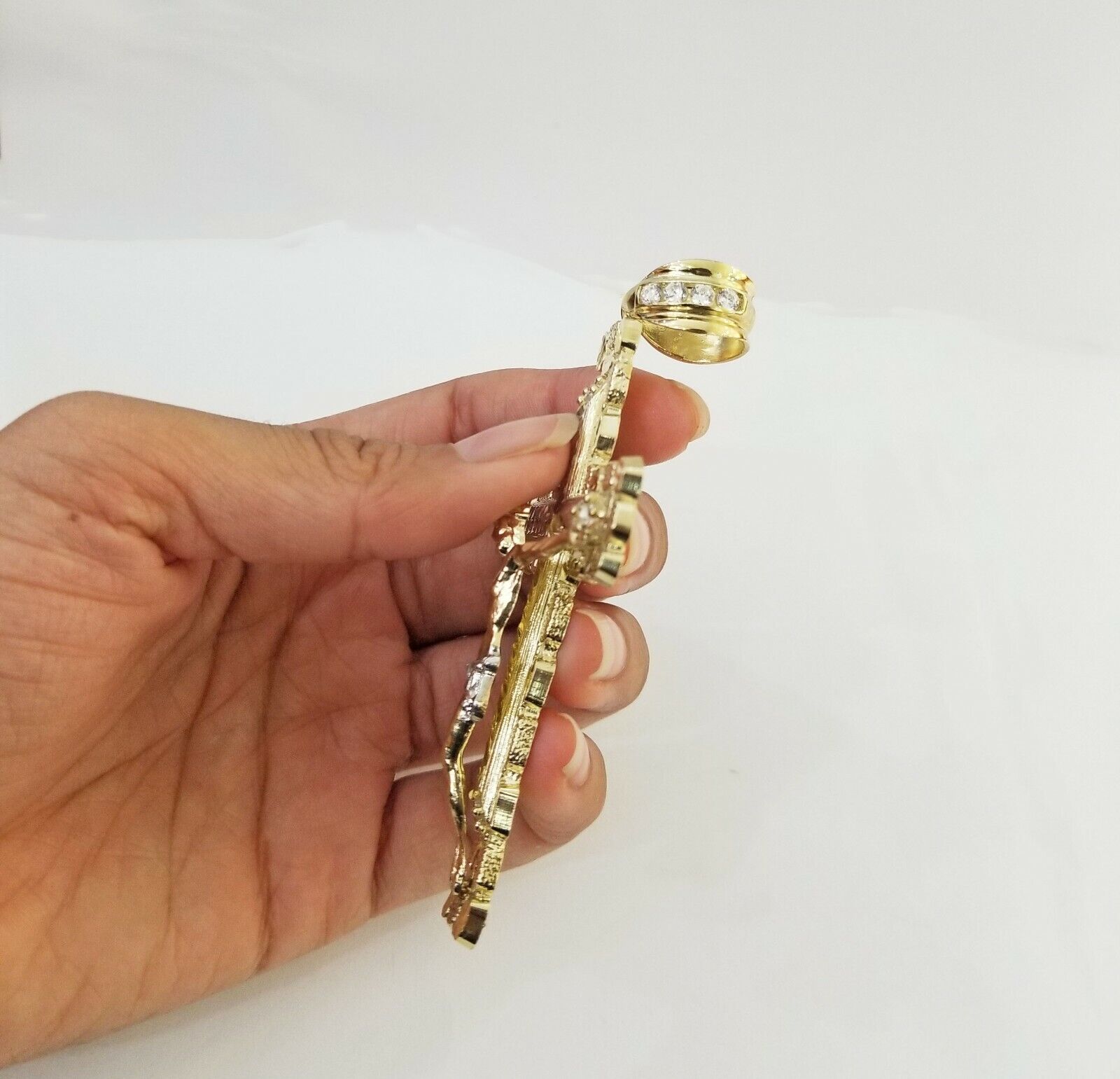 Mens Real10K Gold Nugget Cross Pendant Diamond Cut,10kt yellow Gold Charm - GoldenlinQ