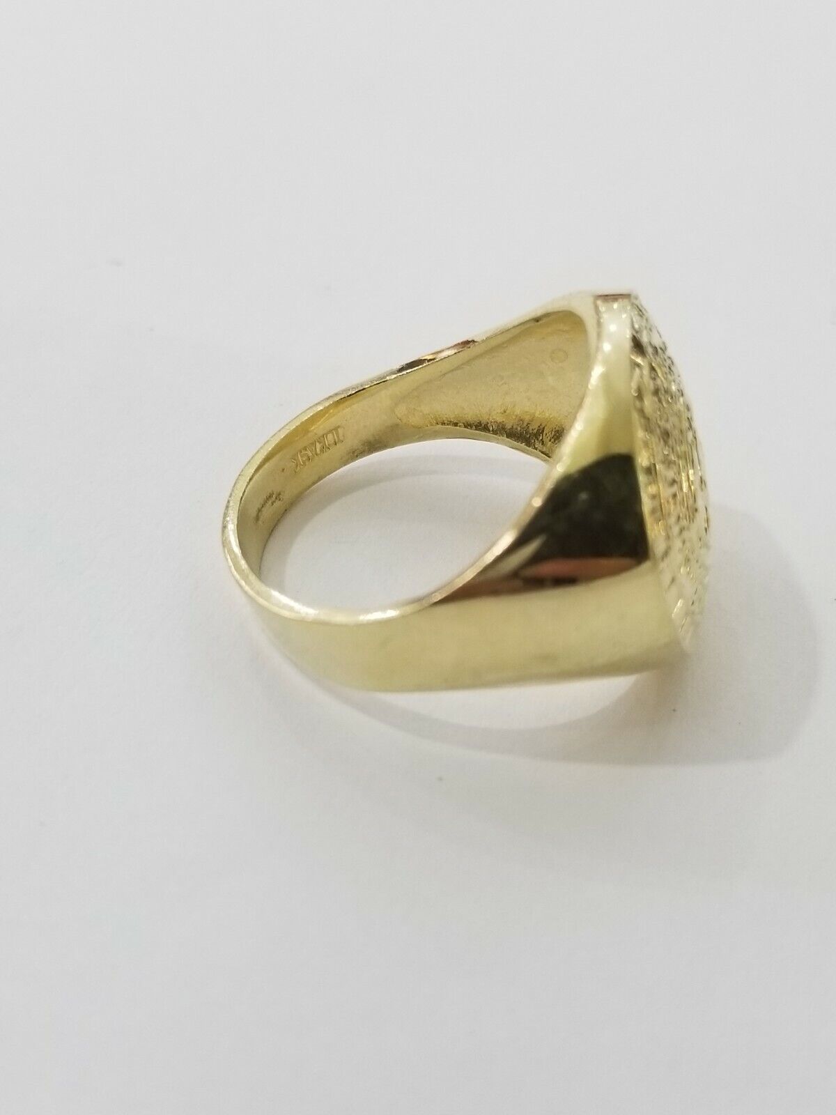 Mens Ring Solid 10k Yellow Gold Aztec Mayan Sun Calendar 10 KT REAL Gold Unique - GoldenlinQ